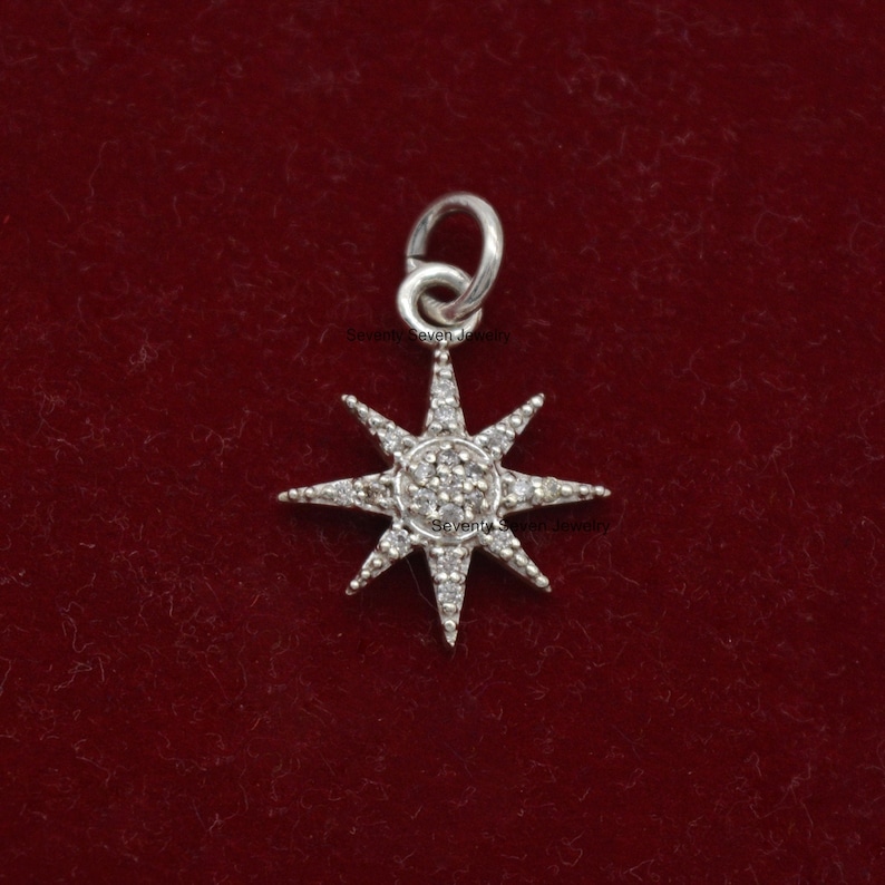 925 Silber Diamant Starburst Anhänger, Starburst Anhänger Halskette, Diamant-Stern-Anhänger, Pave Starburst Halskette, Weihnachtsschmuck Bild 4