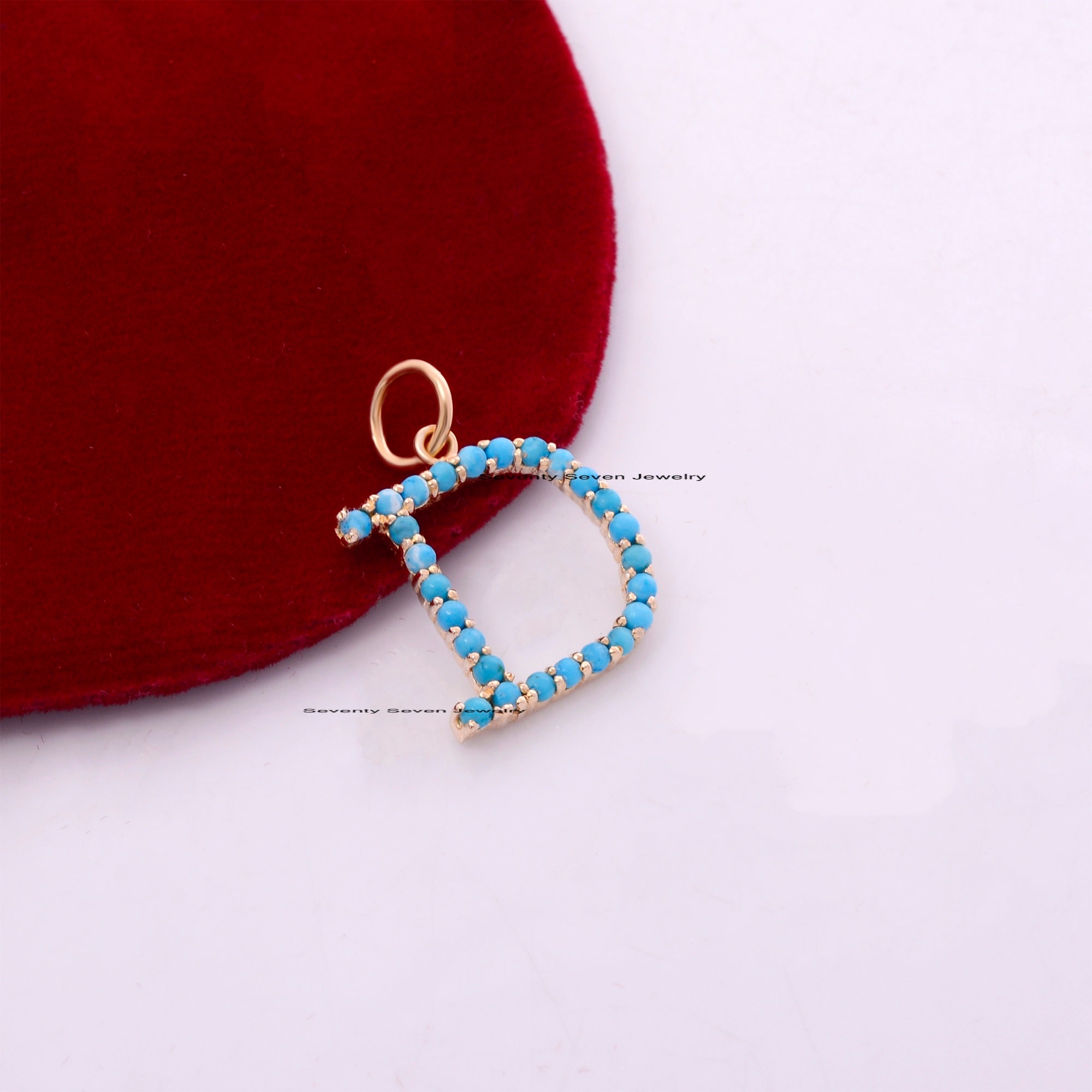 Turquoise Initial Pendant: 925 Silver Gemstone Letter Charm - View 6 - Seventy Seven Jewelry | SKU: SSMJP87-SLNSTQ-N-2026 Turquoise Initial Pendant: 925 Silver Gemstone Letter Charm - View 6 - Seventy Seven Jewelry | SKU: SSMJP87-SLNSTQ-N-2026