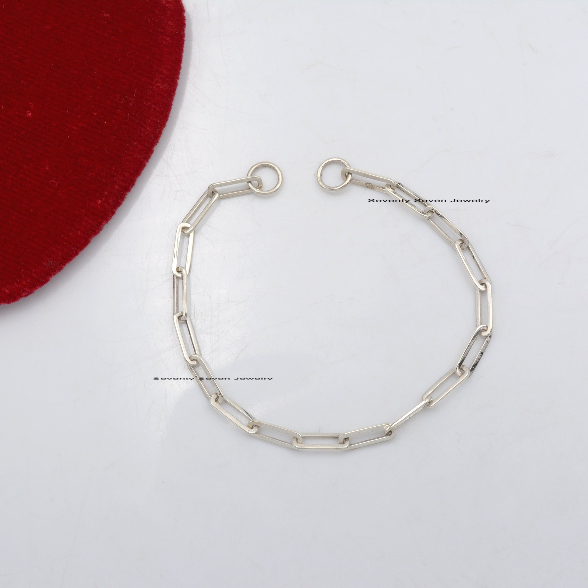 925 Sterling Silver Paper Clip Chain Bracelet: Rectangle Link - View 2 - Seventy Seven Jewelry | SKU: SSMJA229-SLYG-2026 925 Sterling Silver Paper Clip Chain Bracelet: Rectangle Link - View 2 - Seventy Seven Jewelry | SKU: SSMJA229-SLYG-2026