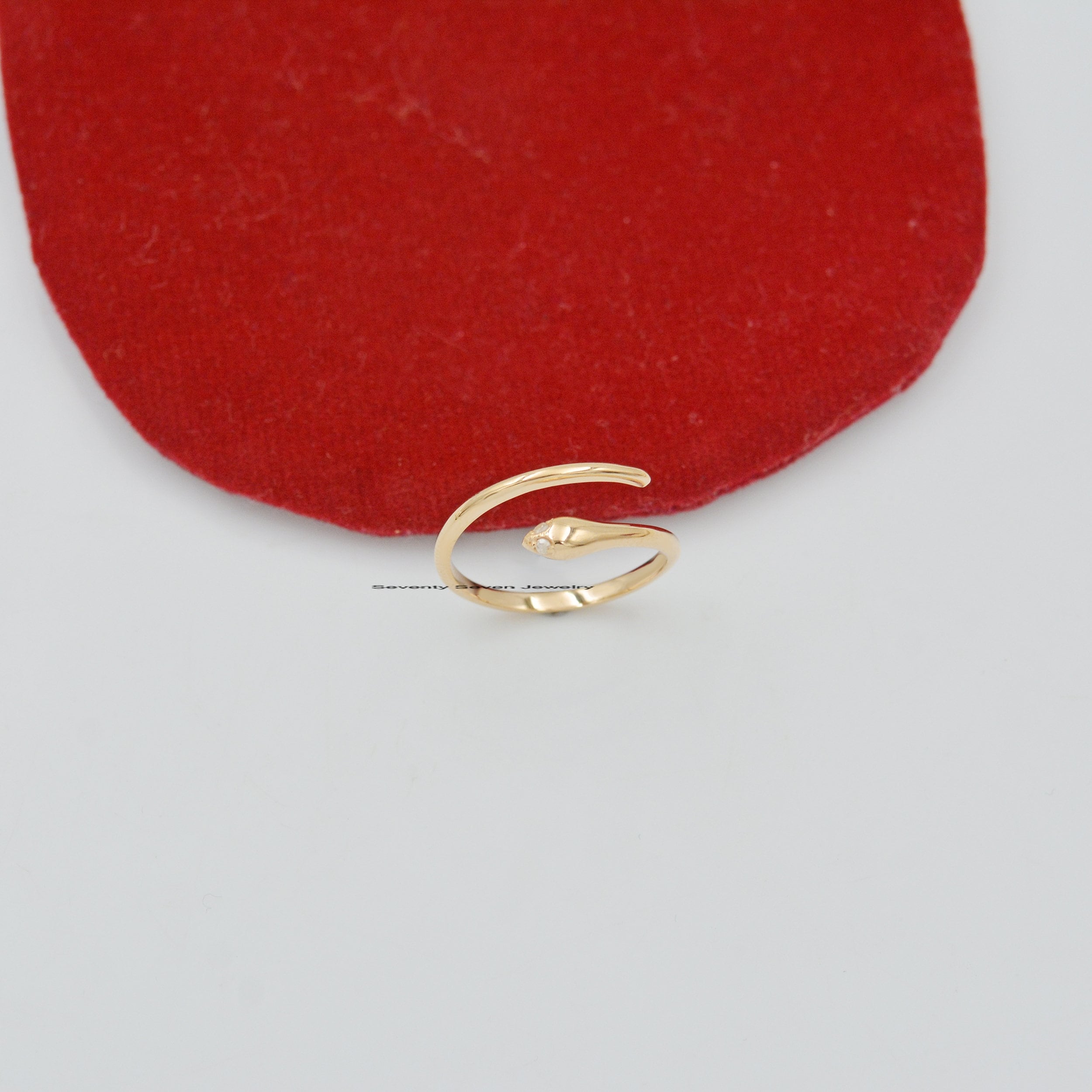 14K Solid Gold Diamond Snake Ring: Minimalist Jewelry - View 3 - Seventy Seven Jewelry | SKU: SSMJR03-14KYGDI-2026 14K Solid Gold Diamond Snake Ring: Minimalist Jewelry - View 3 - Seventy Seven Jewelry | SKU: SSMJR03-14KYGDI-2026