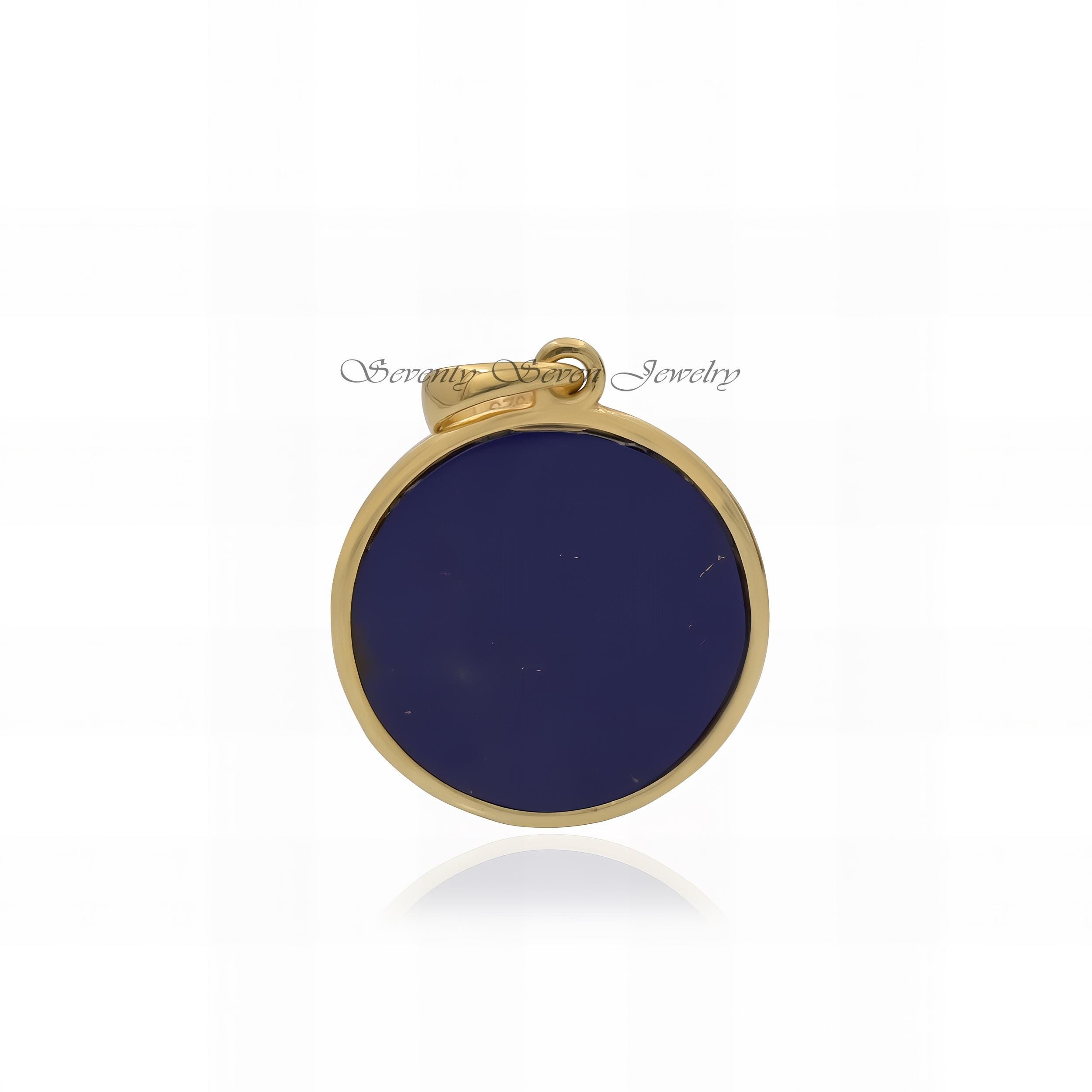 Gold Plated Lapis Lazuli Pendant: Sterling Silver Round Disc Charm - View 4 - Seventy Seven Jewelry | SKU: SSMJP4446-SLYGLPZ- Gold Plated Lapis Lazuli Pendant: Sterling Silver Round Disc Charm - View 4 - Seventy Seven Jewelry | SKU: SSMJP4446-SLYGLPZ-