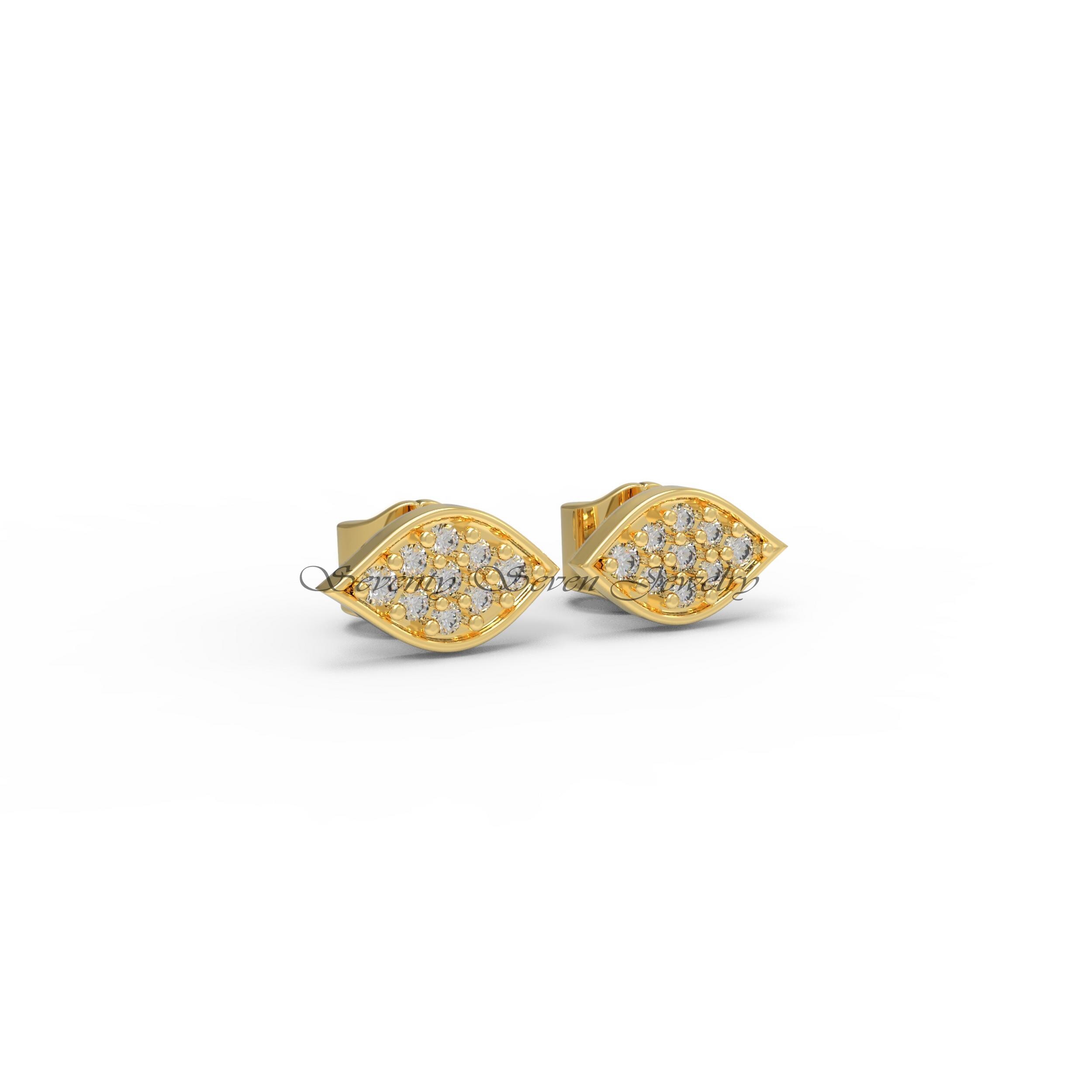 925 Silver Diamond Evil Eye Studs: Minimalist Protection Earrings - View 4 - Seventy Seven Jewelry | SKU: SSMJE388-SLYGDI 925 Silver Diamond Evil Eye Studs: Minimalist Protection Earrings - View 4 - Seventy Seven Jewelry | SKU: SSMJE388-SLYGDI