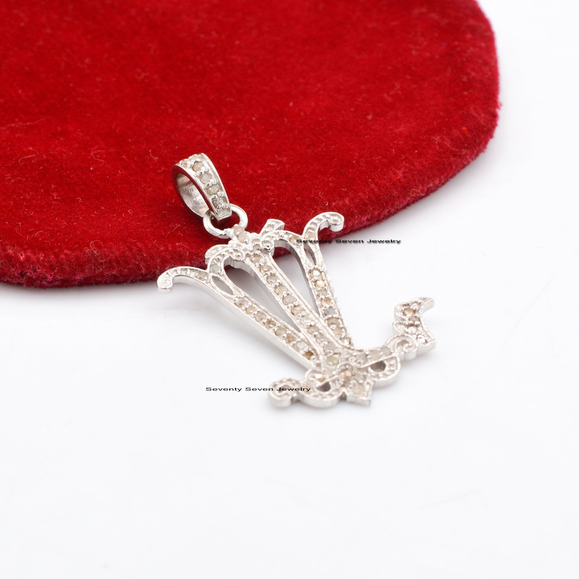 925 Silver Diamond Monogram Pendant: Personalized Initial Necklace - View 3 - Seventy Seven Jewelry | SKU: SSMJP20-SLRHDI-202 925 Silver Diamond Monogram Pendant: Personalized Initial Necklace - View 3 - Seventy Seven Jewelry | SKU: SSMJP20-SLRHDI-202