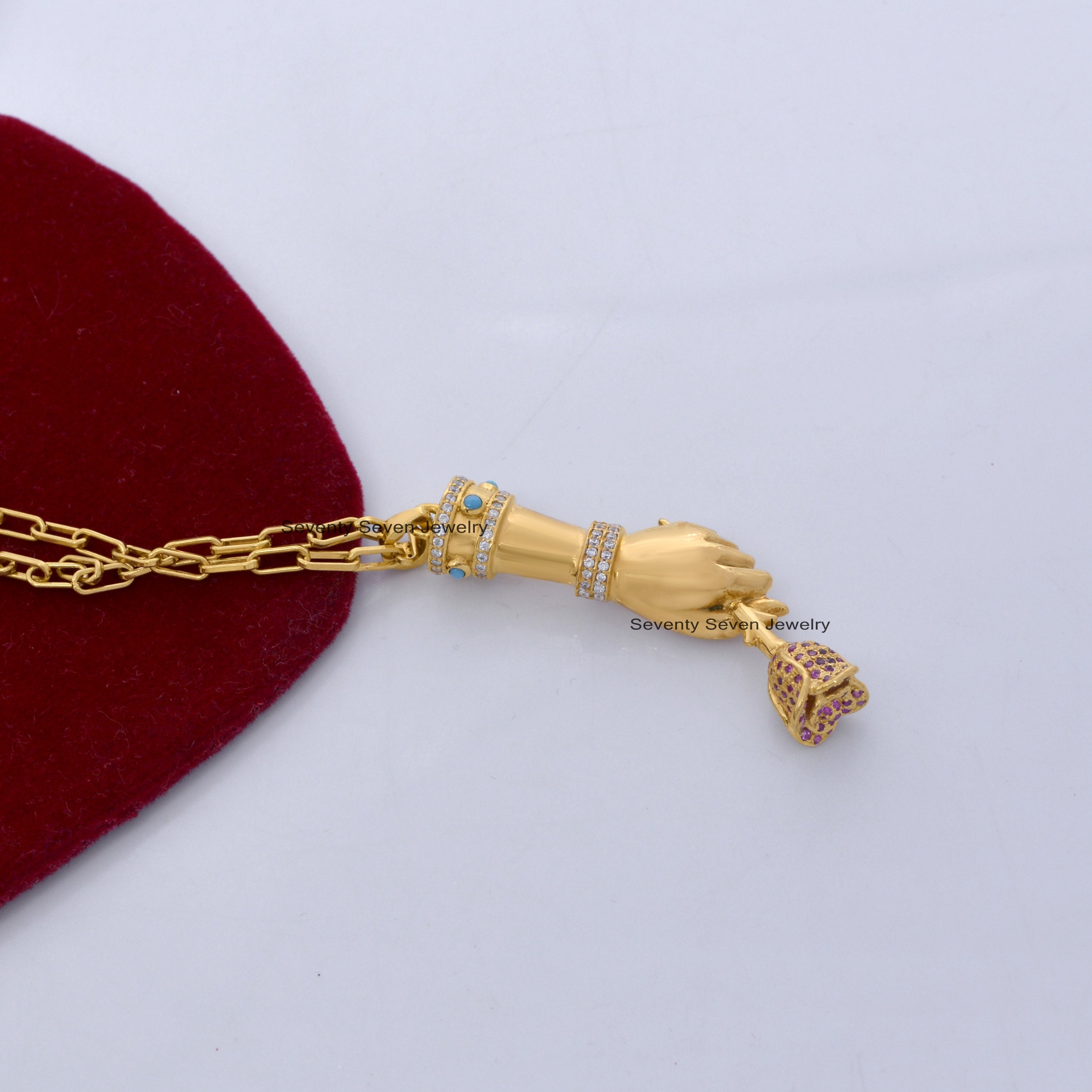 925 Silver Figa Hand Necklace: Ruby & Cubic Zircon Pendant - View 6 - Seventy Seven Jewelry | SKU: SSMJP24-SLYGCZTQRU-N243-18 925 Silver Figa Hand Necklace: Ruby & Cubic Zircon Pendant - View 6 - Seventy Seven Jewelry | SKU: SSMJP24-SLYGCZTQRU-N243-18