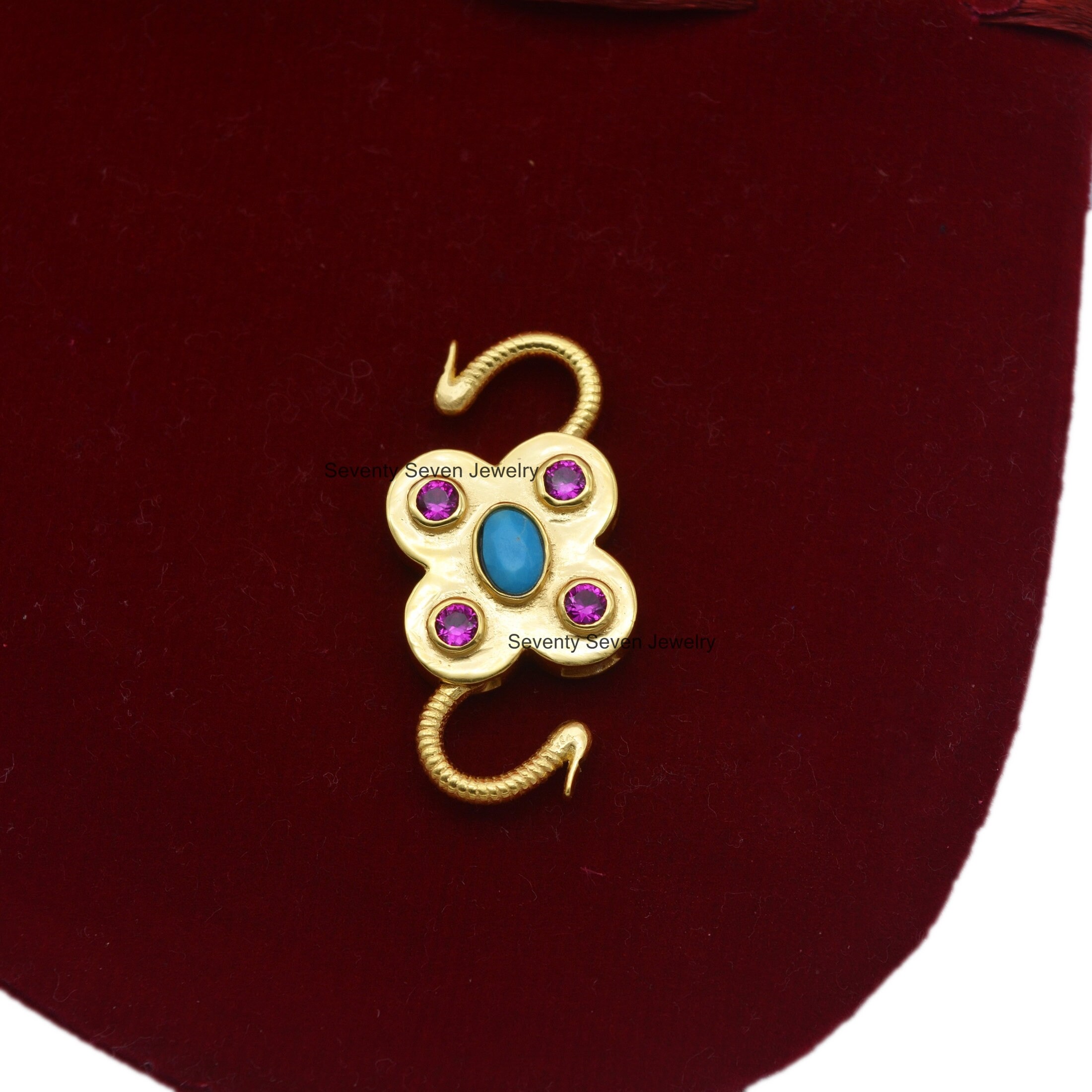 925 Silver Gemstone Floral Padlock: Handmade Double Side Connector - View 5 - Seventy Seven Jewelry | SKU: SSMJP65-SLYGPOGO,S 925 Silver Gemstone Floral Padlock: Handmade Double Side Connector - View 5 - Seventy Seven Jewelry | SKU: SSMJP65-SLYGPOGO,S