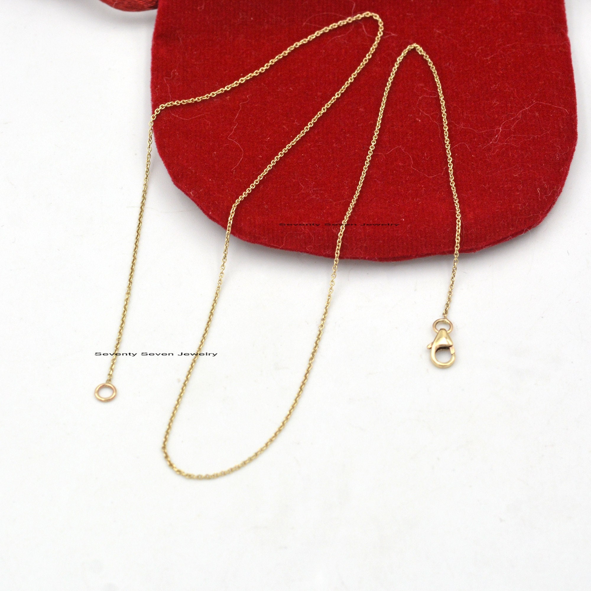 14K Gold Thin Rolo Chain Necklace, 1.33MM - View 4 - Seventy Seven Jewelry | SKU: SSG19-14KYG-1.33M-18I-V/19-06