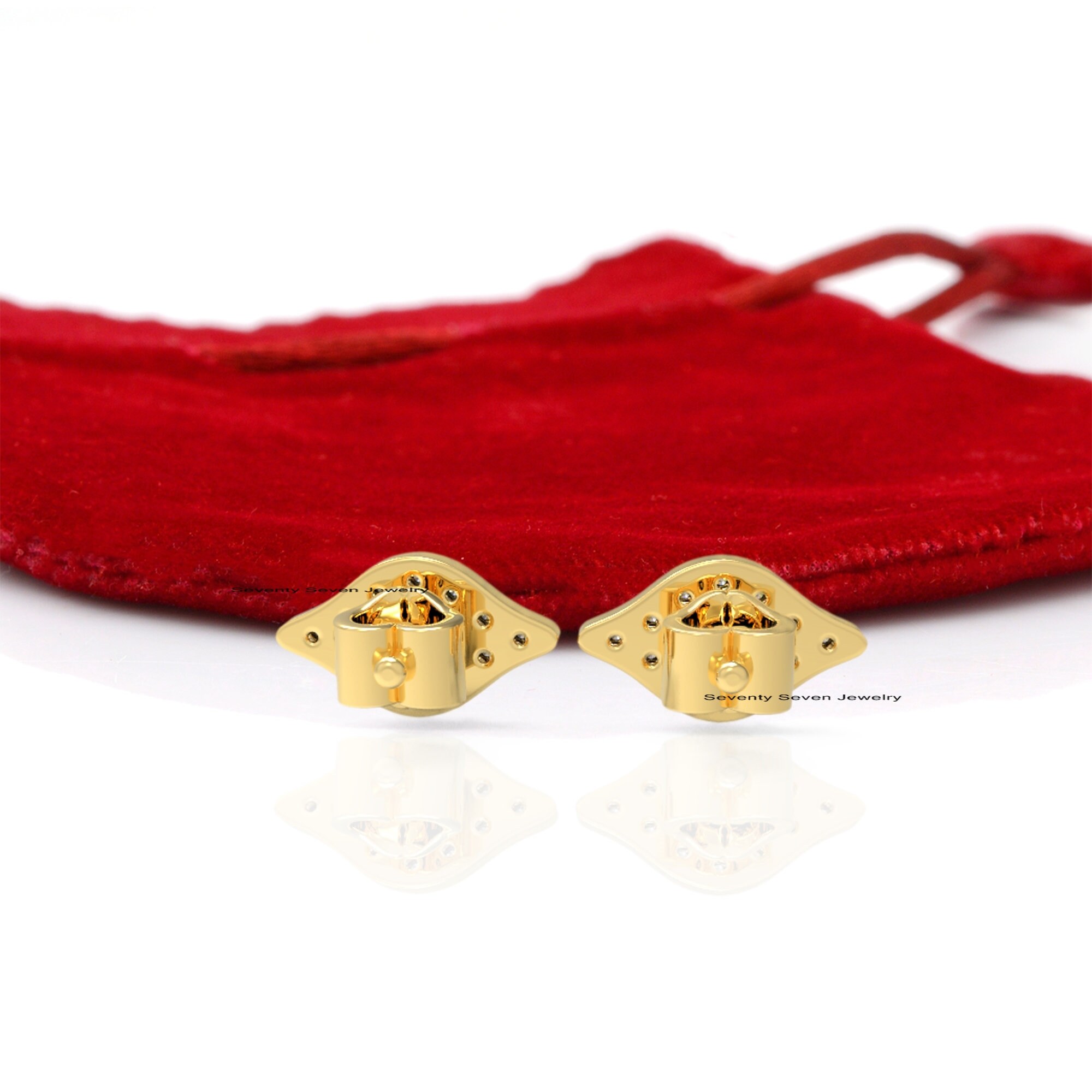 14k Gold Evil Eye Studs: Ruby & Diamond Goodluck Jewelry - View 4 - Seventy Seven Jewelry | SKU: SSMJE310-14KYGDIRU-2026 14k Gold Evil Eye Studs: Ruby & Diamond Goodluck Jewelry - View 4 - Seventy Seven Jewelry | SKU: SSMJE310-14KYGDIRU-2026