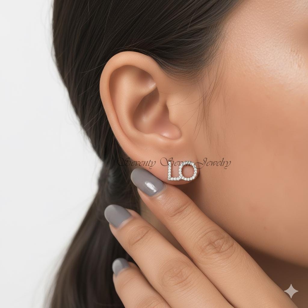 14K Gold Lab-Grown Diamond LOVE Stud Earrings | 10mm Sparkling Studs for Everyday - View 3 - Seventy Seven Jewelry | SKU: SSM 14K Gold Lab-Grown Diamond LOVE Stud Earrings | 10mm Sparkling Studs for Everyday - View 3 - Seventy Seven Jewelry | SKU: SSM