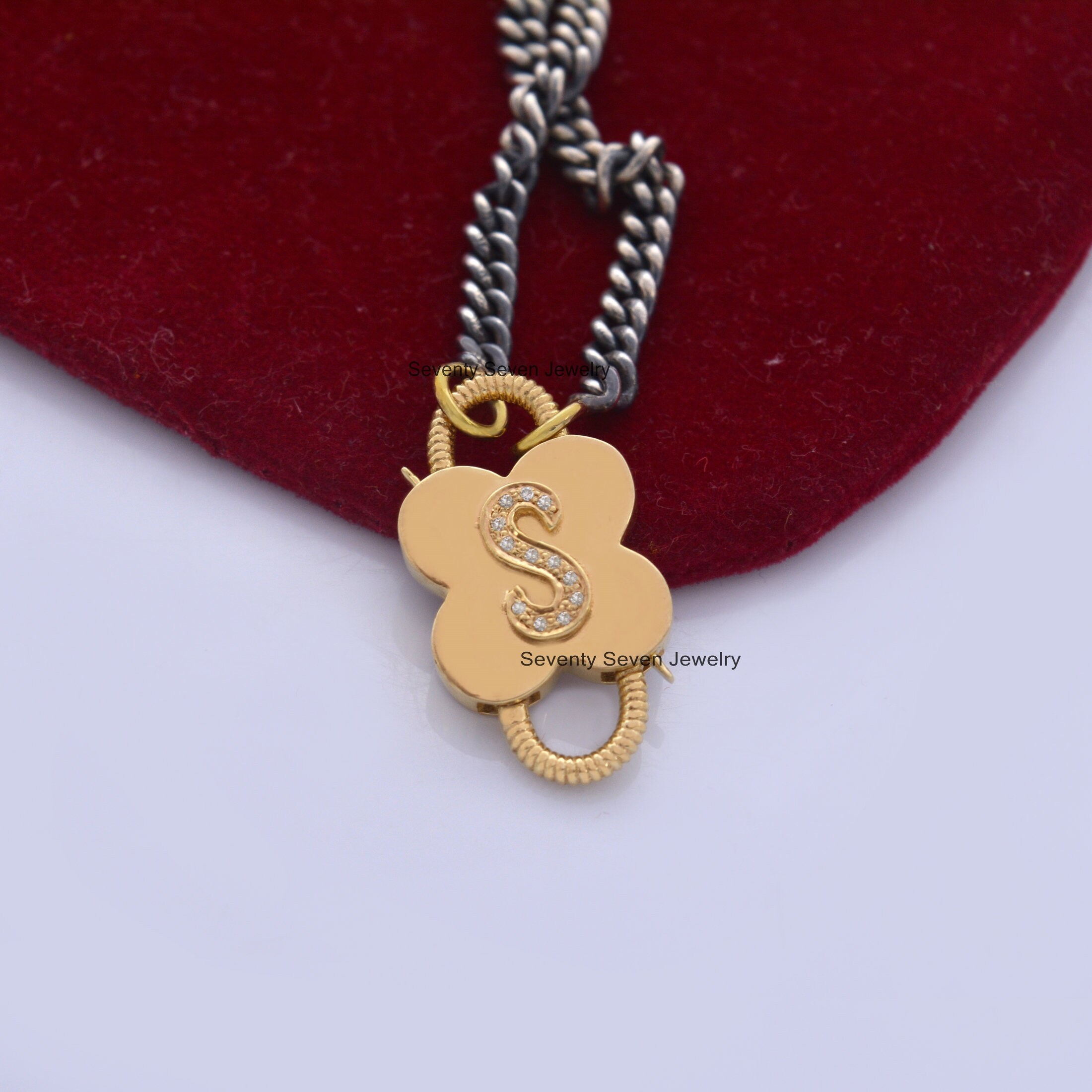 925 Silver Diamond Initial Padlock Necklace: Personalized Letter Gemstone Pendant - View 7 - Seventy Seven Jewelry | SKU: SSM 925 Silver Diamond Initial Padlock Necklace: Personalized Letter Gemstone Pendant - View 7 - Seventy Seven Jewelry | SKU: SSM