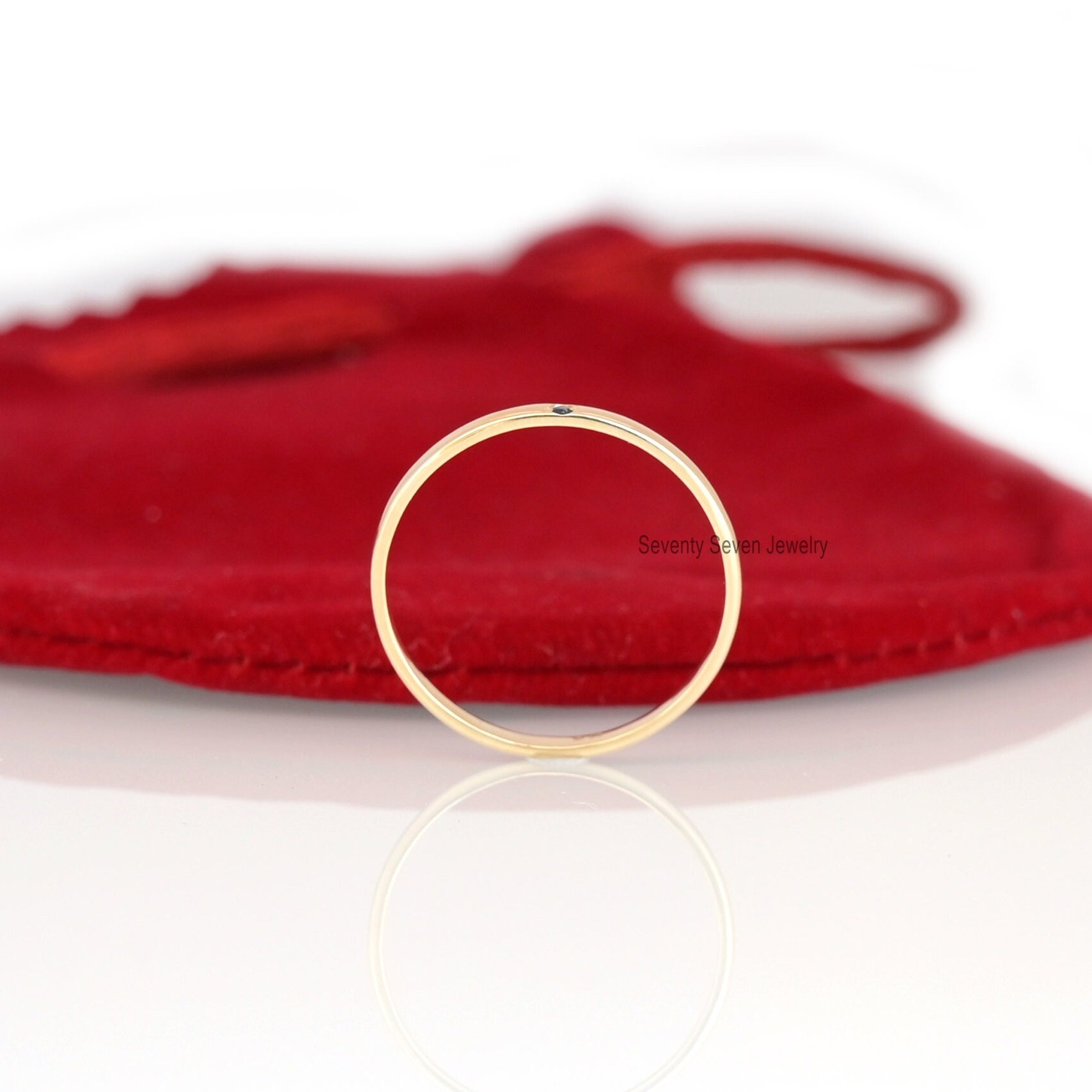 14K Gold Black Diamond Band: Dainty Stackable Ring - View 3 - Seventy Seven Jewelry | SKU: SSMJR395-14KYGBDI-2026 14K Gold Black Diamond Band: Dainty Stackable Ring - View 3 - Seventy Seven Jewelry | SKU: SSMJR395-14KYGBDI-2026