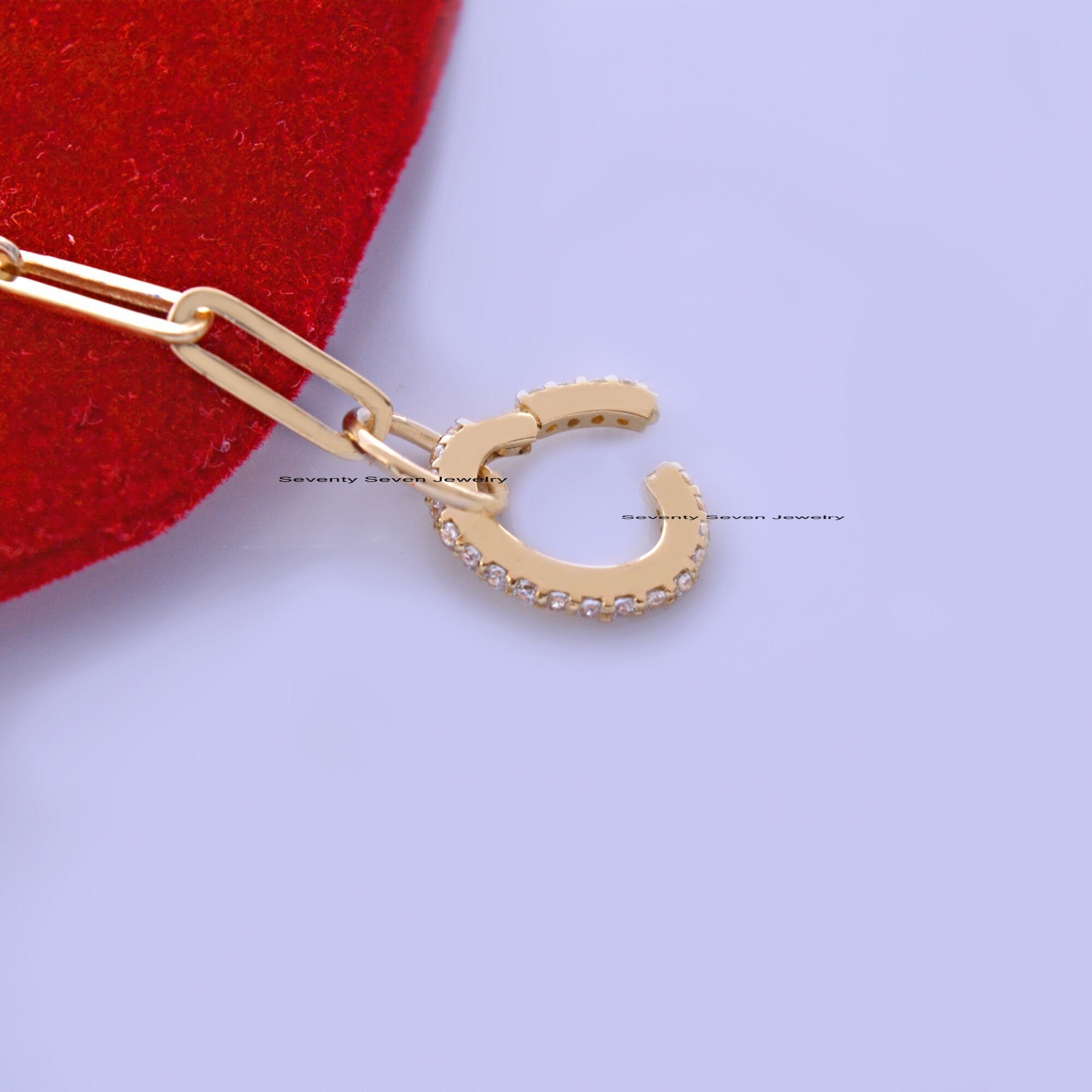 9K Gold Diamond Charm Enhancer: Oval Connector Lock - View 3 - Seventy Seven Jewelry | SKU: SSMJH126-9KYGDI-2026,SSMJF126-9KY