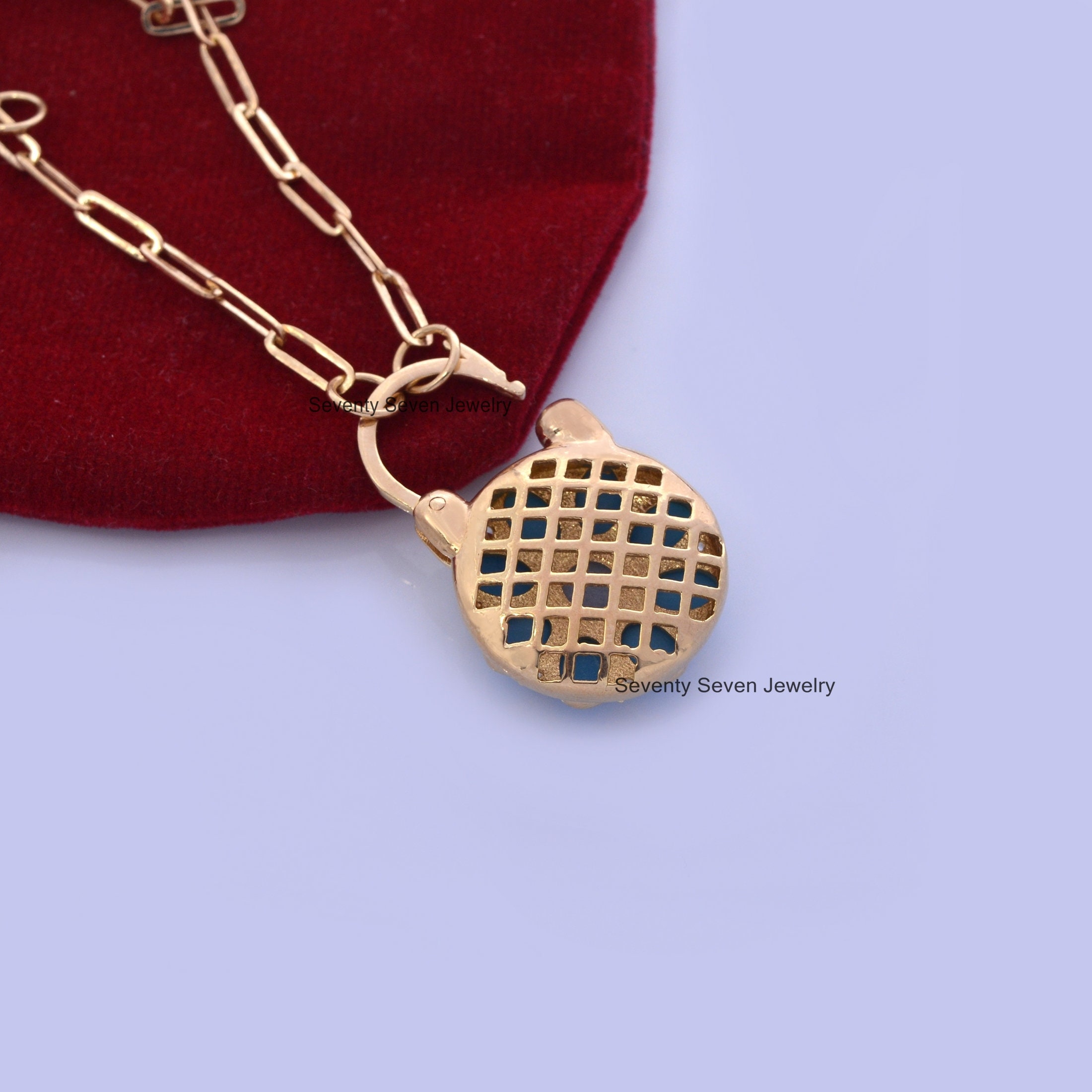 Turquoise Flower Padlock: 14K Gold Vermeil, 925 Silver Connector - View 6 - Seventy Seven Jewelry | SKU: SSMJP505-SLYGTQLBWT- Turquoise Flower Padlock: 14K Gold Vermeil, 925 Silver Connector - View 6 - Seventy Seven Jewelry | SKU: SSMJP505-SLYGTQLBWT-