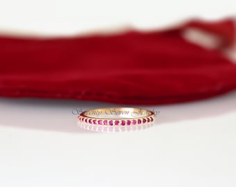 925 Silver Ruby Gemstone Ring: Dainty Half Eternity Band