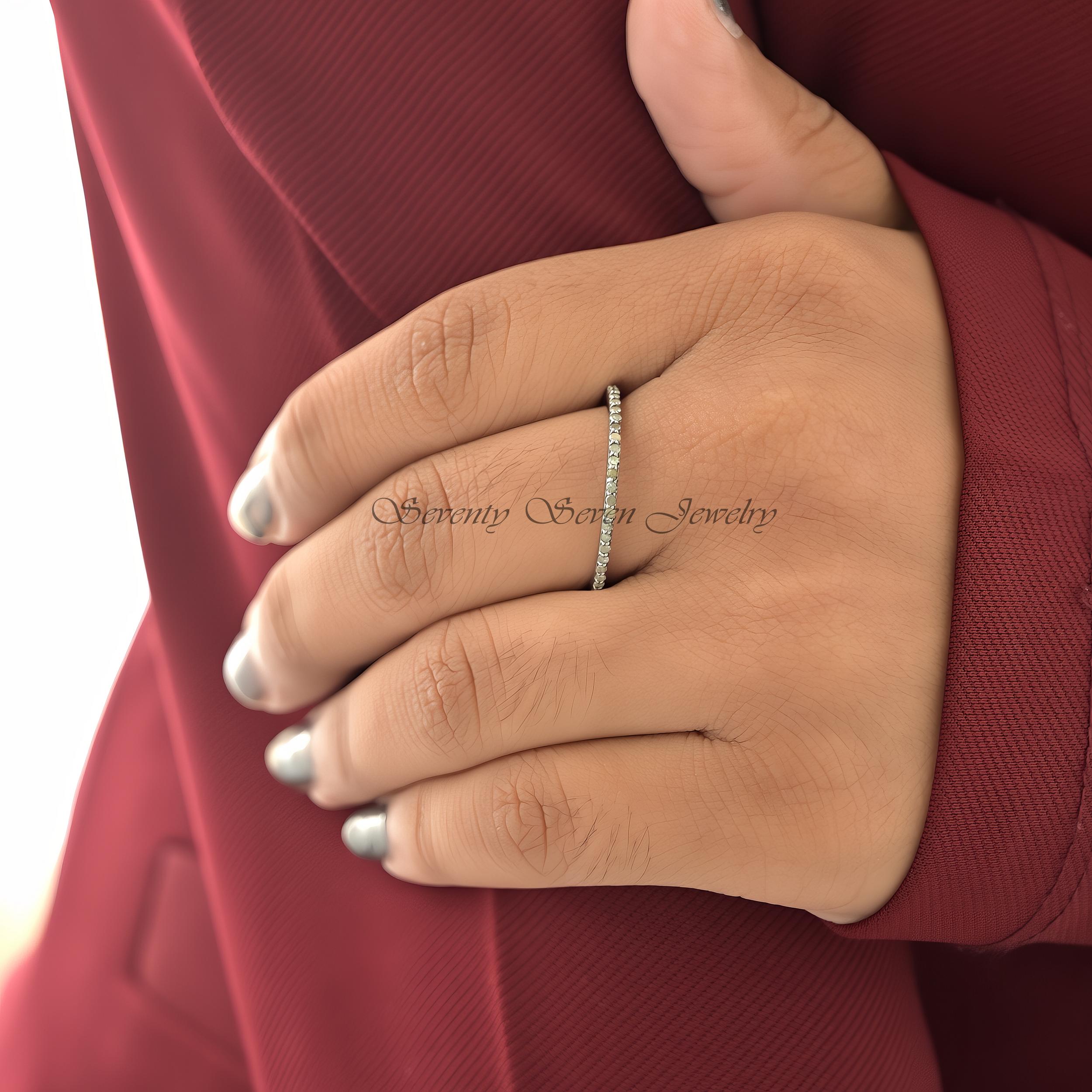 925 Silver Diamond Eternity Band Ring: Minimalist Stacking - View 4 - Seventy Seven Jewelry | SKU: SSMJR389-SLRHDI-2026 925 Silver Diamond Eternity Band Ring: Minimalist Stacking - View 4 - Seventy Seven Jewelry | SKU: SSMJR389-SLRHDI-2026