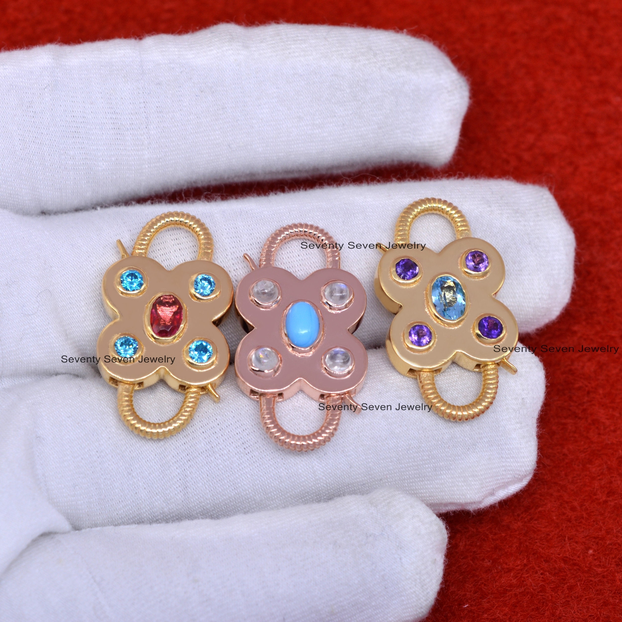 Handmade Gold Gemstone Floral Padlock: 9k Solid, Double Side Openable - View 5 - Seventy Seven Jewelry | SKU: SSMJP65-9KYGBTA Handmade Gold Gemstone Floral Padlock: 9k Solid, Double Side Openable - View 5 - Seventy Seven Jewelry | SKU: SSMJP65-9KYGBTA