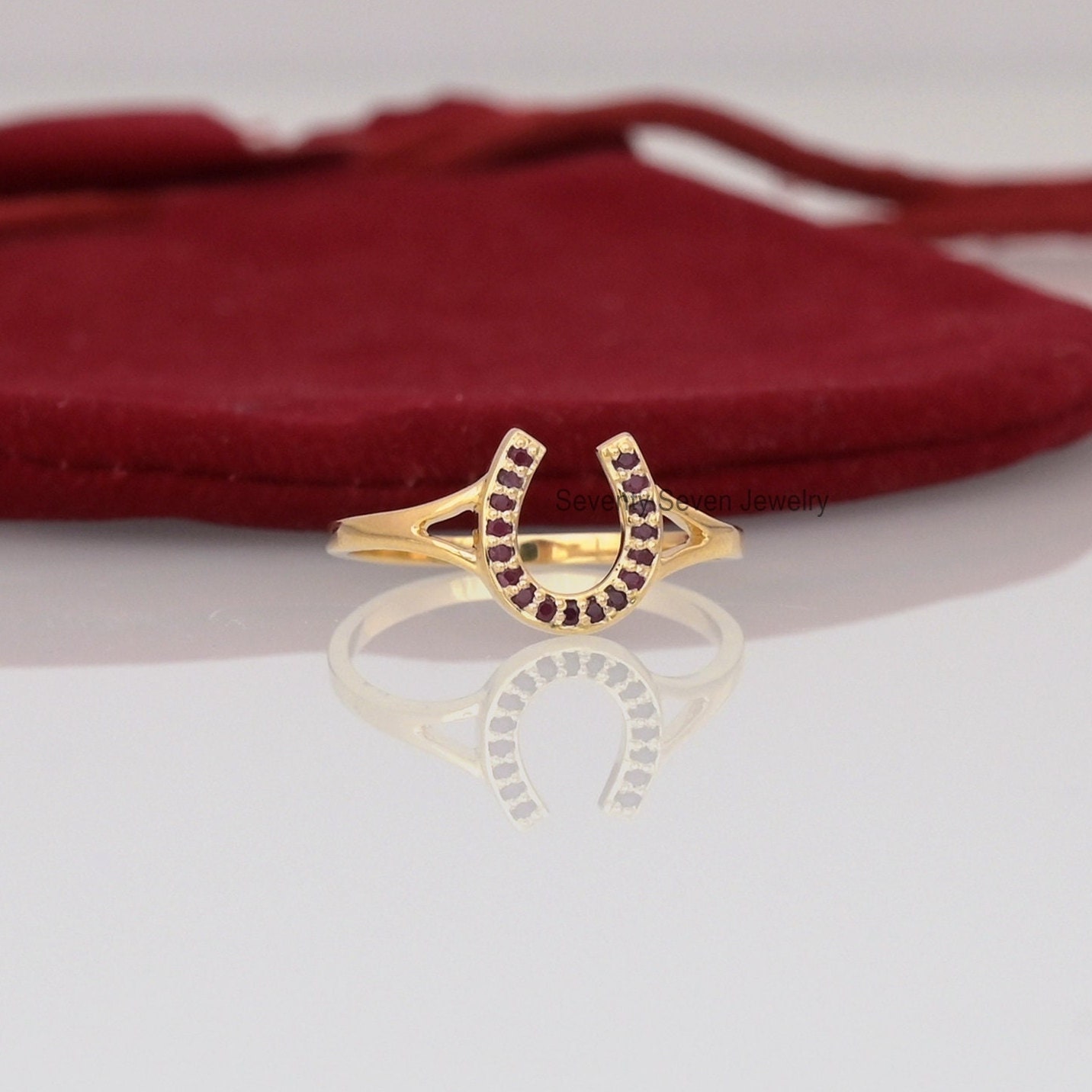 Sterling Silver Moissanite Horseshoe Ring: Lucky Vintage Style - View 7 - Seventy Seven Jewelry | SKU: SSMJR406-SLYGDI-2026 Sterling Silver Moissanite Horseshoe Ring: Lucky Vintage Style - View 7 - Seventy Seven Jewelry | SKU: SSMJR406-SLYGDI-2026
