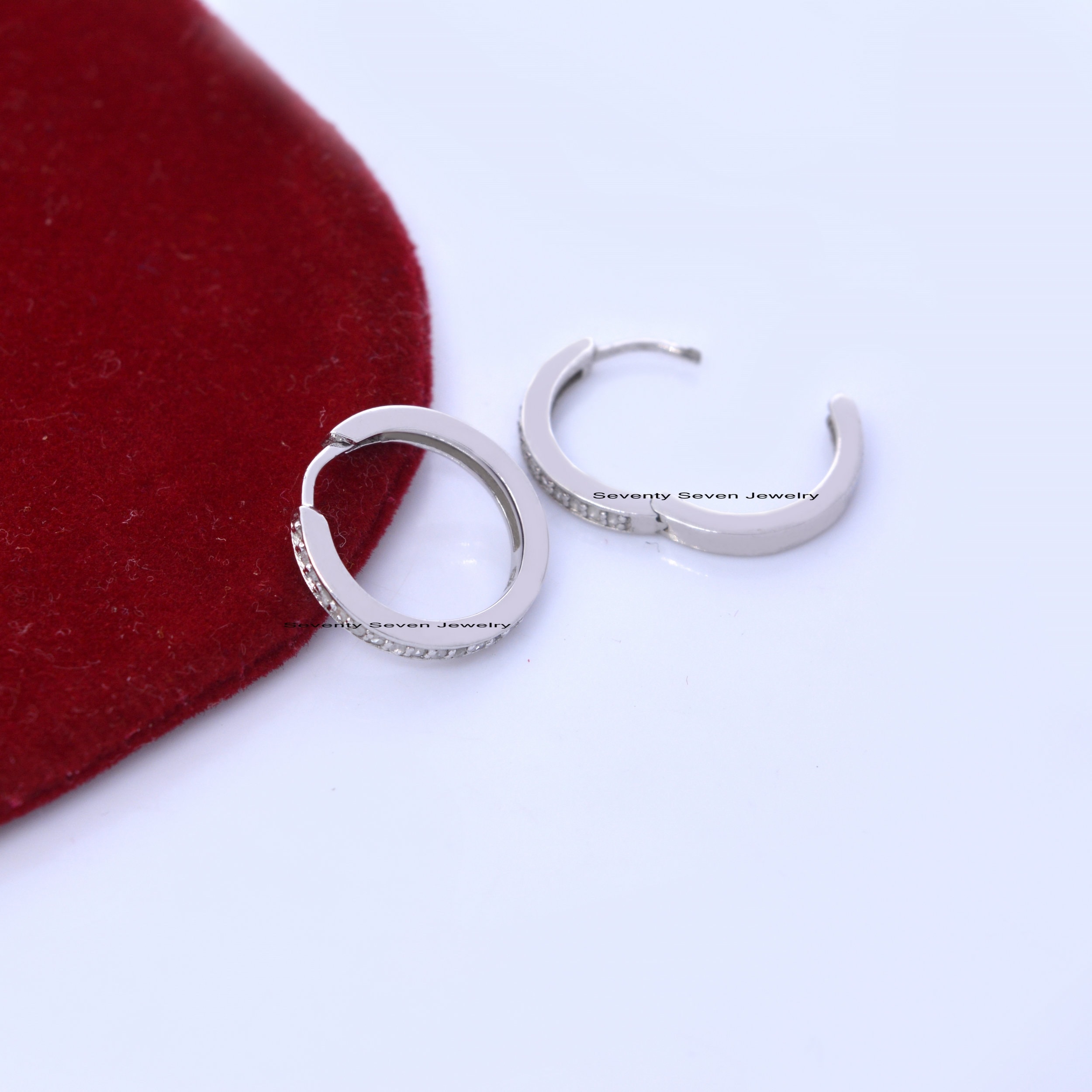 Silver Turquoise Hoop Earrings, Dainty Gemstone Huggies - View 7 - Seventy Seven Jewelry | SKU: SSMJE302-SLYGDI-2026 Silver Turquoise Hoop Earrings, Dainty Gemstone Huggies - View 7 - Seventy Seven Jewelry | SKU: SSMJE302-SLYGDI-2026