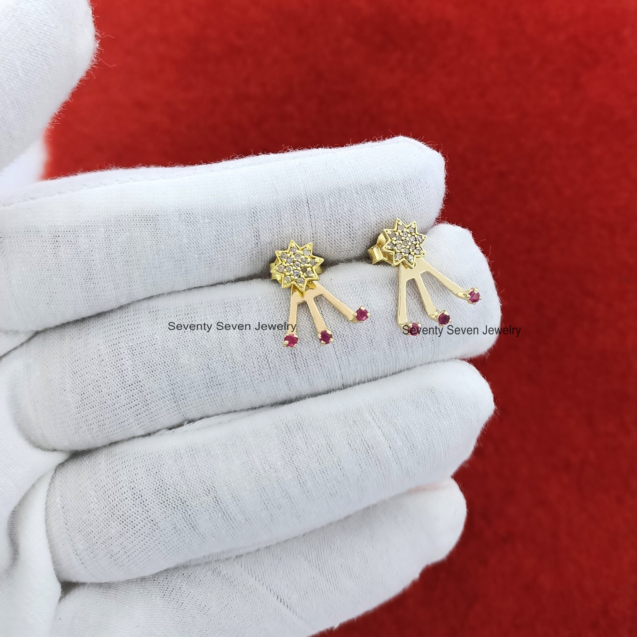 9K Gold Diamond Star Ear Jackets: Minimalist Stud Earrings - View 5 - Seventy Seven Jewelry | SKU: SSMJE326-9KYGDI-2026,SSMJE 9K Gold Diamond Star Ear Jackets: Minimalist Stud Earrings - View 5 - Seventy Seven Jewelry | SKU: SSMJE326-9KYGDI-2026,SSMJE