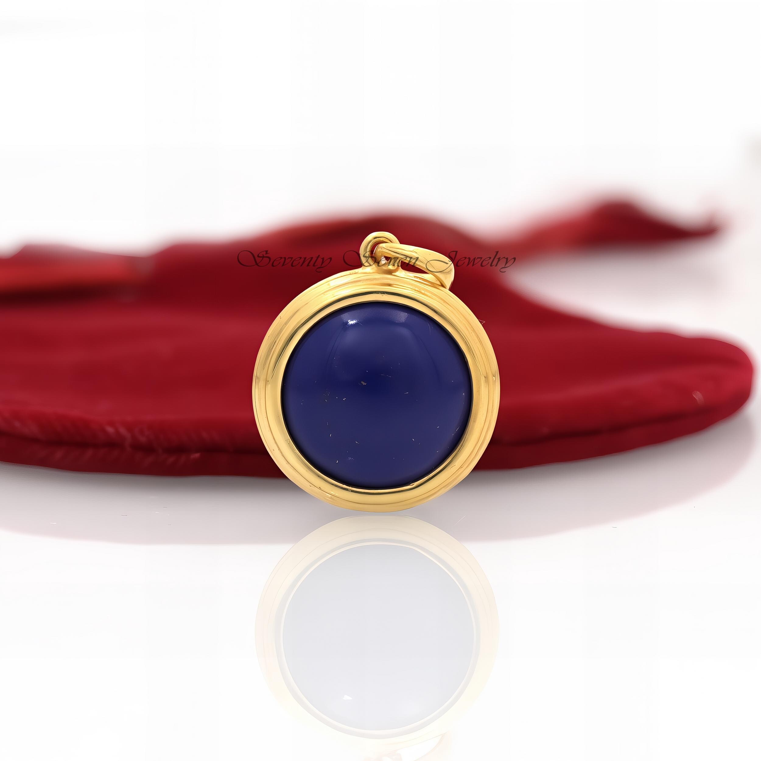 Gold Plated Lapis Lazuli Pendant: Sterling Silver Round Disc Charm - View 6 - Seventy Seven Jewelry | SKU: SSMJP4446-SLYGLPZ- Gold Plated Lapis Lazuli Pendant: Sterling Silver Round Disc Charm - View 6 - Seventy Seven Jewelry | SKU: SSMJP4446-SLYGLPZ-