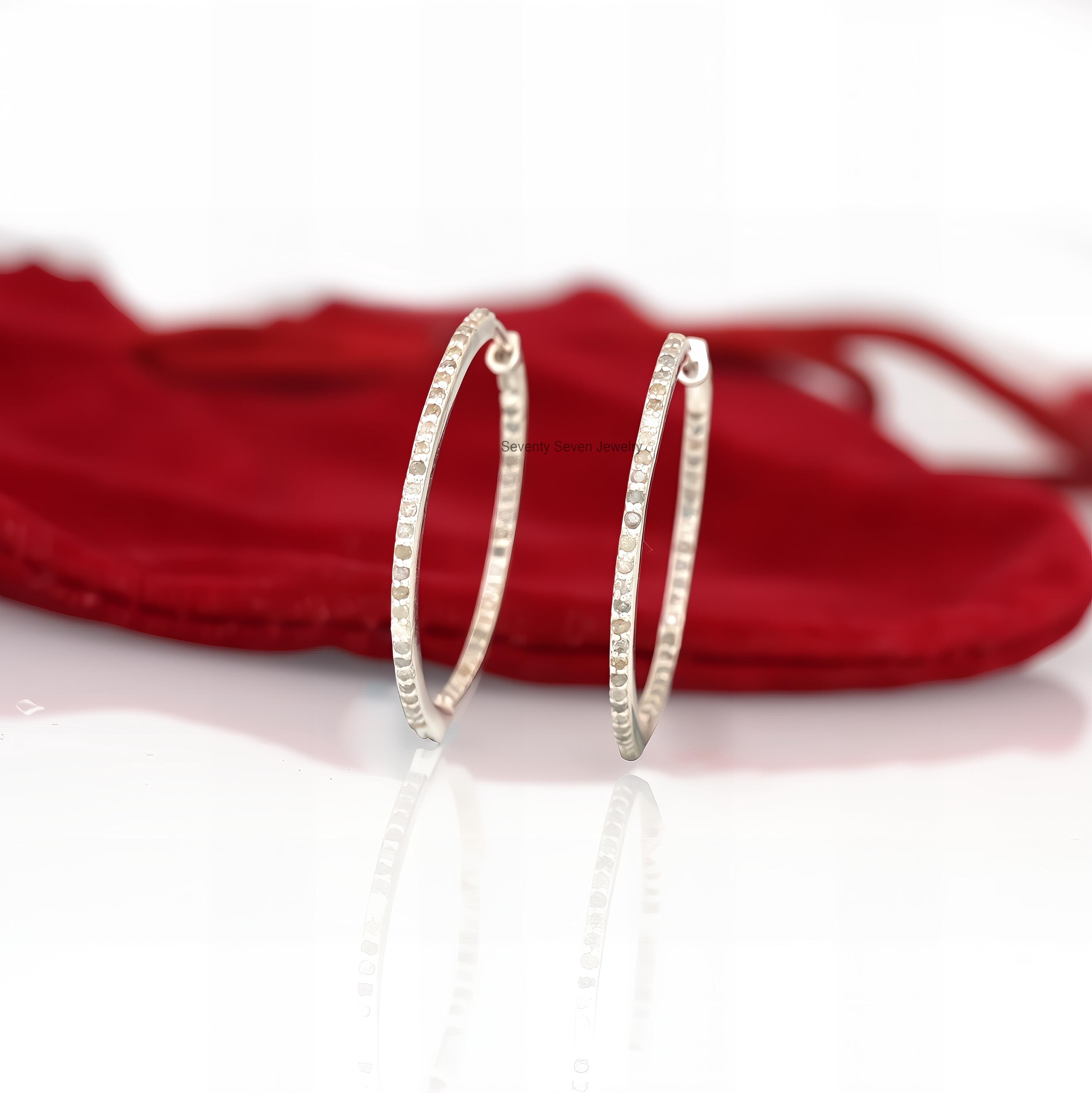 Pave Diamond Silver Hoops: Extra Long Earrings - View 3 - Seventy Seven Jewelry | SKU: SSMJE12-SLYGDI-25M,SSMJE12-SLYGCZ-25M, Pave Diamond Silver Hoops: Extra Long Earrings - View 3 - Seventy Seven Jewelry | SKU: SSMJE12-SLYGDI-25M,SSMJE12-SLYGCZ-25M,