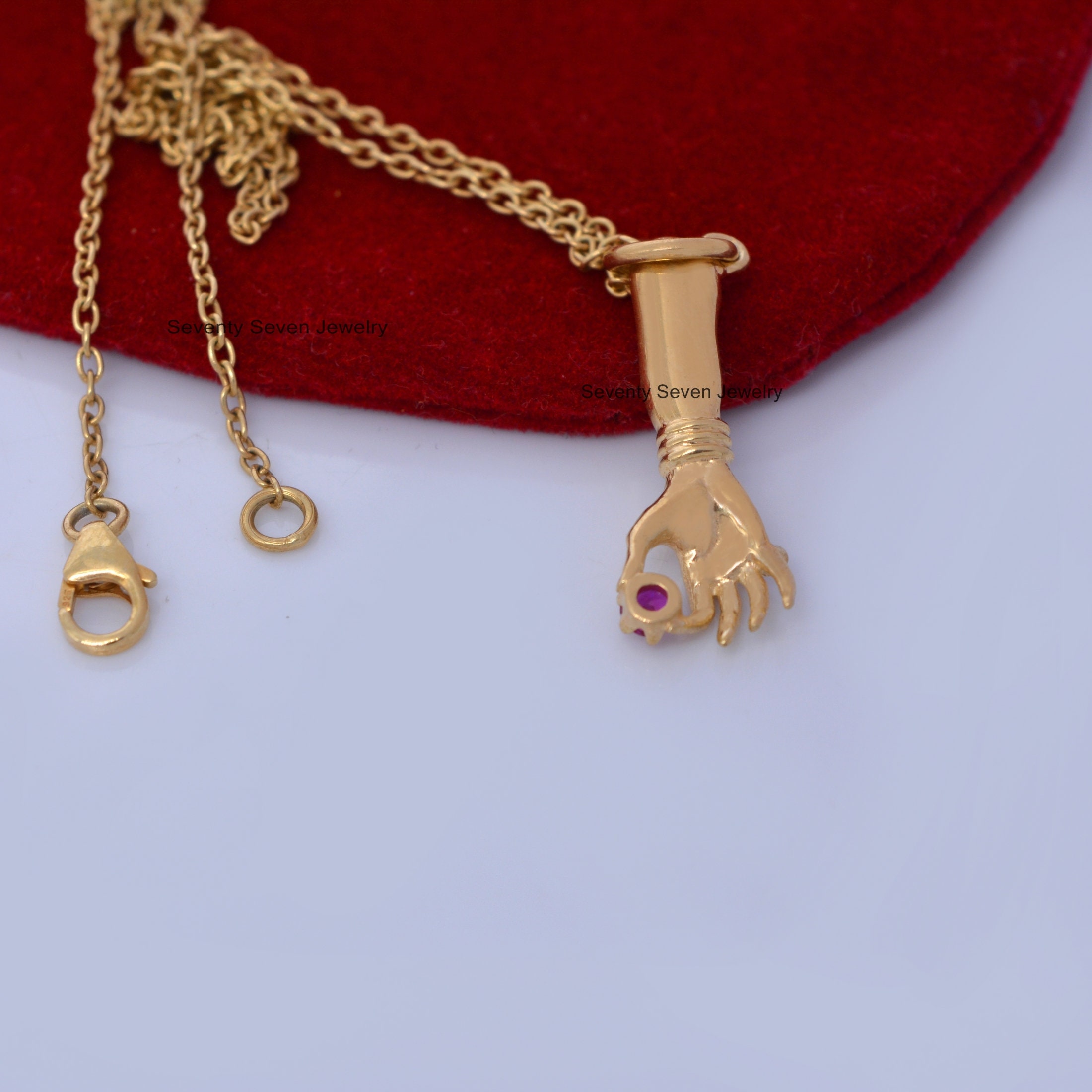 Sterling Silver Figa Hand Necklace: Ruby Gemstone Pendant - View 6 - Seventy Seven Jewelry | SKU: SSMJP517-N41-SLWGRU-2026 Sterling Silver Figa Hand Necklace: Ruby Gemstone Pendant - View 6 - Seventy Seven Jewelry | SKU: SSMJP517-N41-SLWGRU-2026