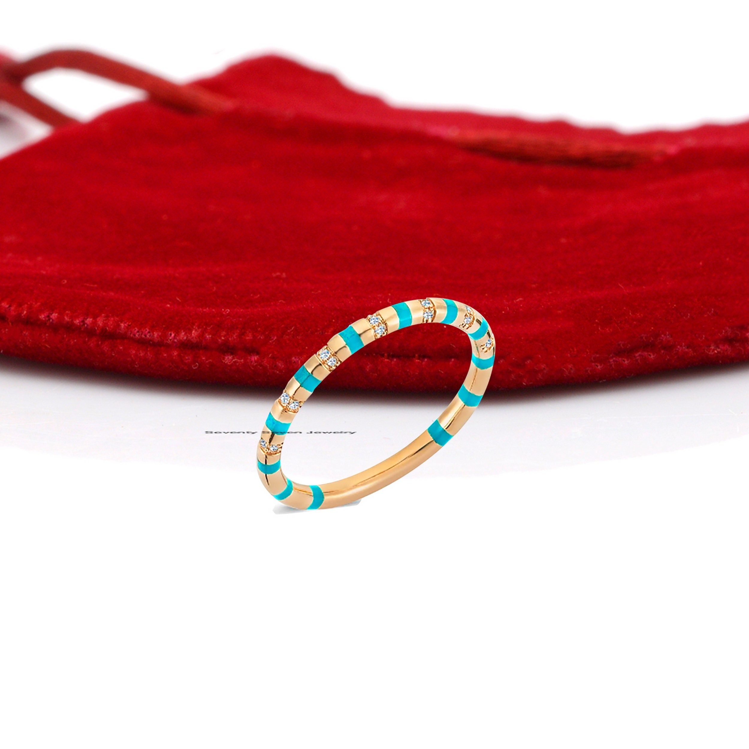 Sterling Silver Moissanite Enamel Band Ring, Colorful Stackable Wedding Jewelry - View 2 - Seventy Seven Jewelry | SKU: SSMJR Sterling Silver Moissanite Enamel Band Ring, Colorful Stackable Wedding Jewelry - View 2 - Seventy Seven Jewelry | SKU: SSMJR