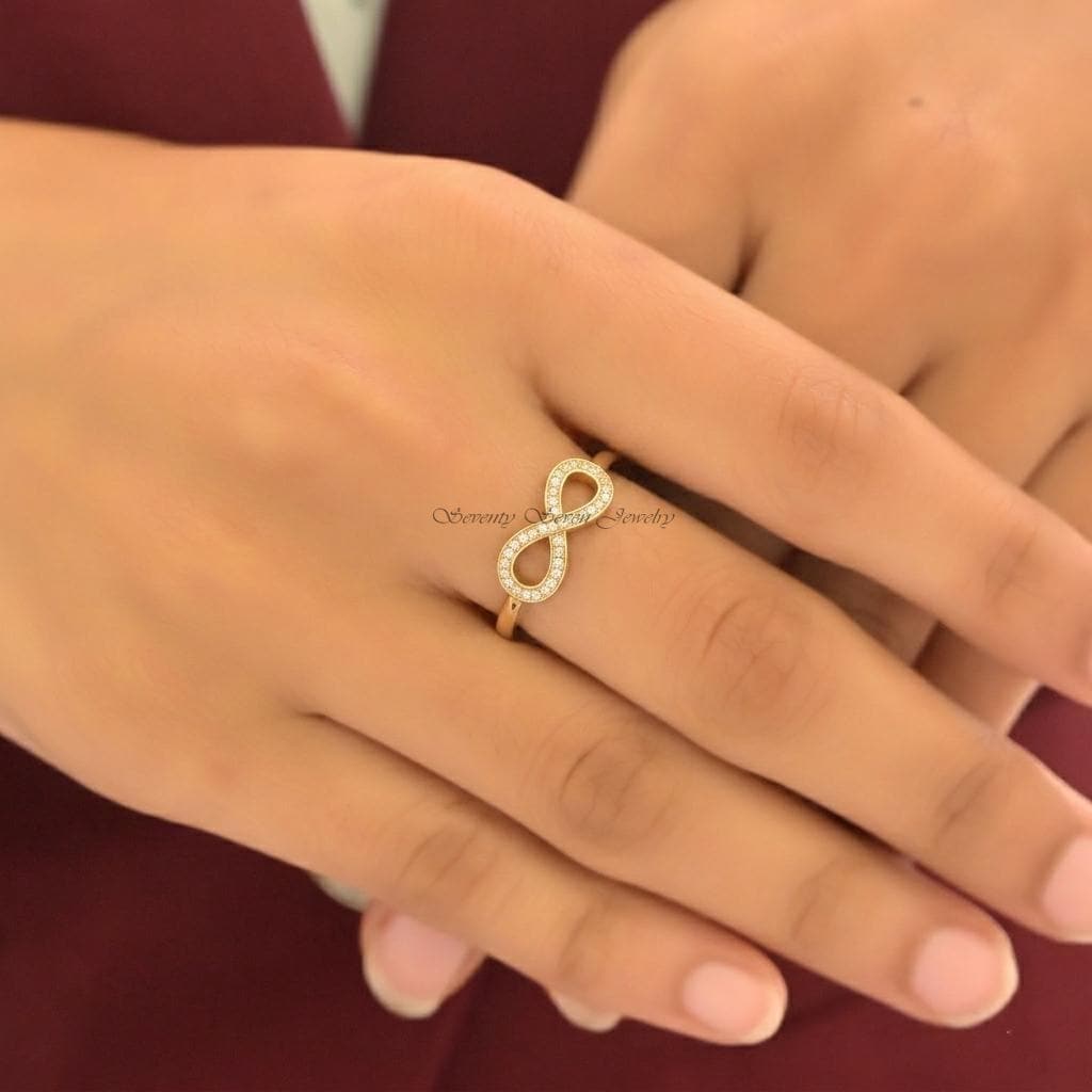 14K Gold Plated Infinity Moissanite Ring, Infinity Promise Ring, Minimalist Infinity Band, Forever Love Ring, Gift for Her - 14K Gold Plated Infinity Moissanite Ring, Infinity Promise Ring, Minimalist Infinity Band, Forever Love Ring, Gift for Her -