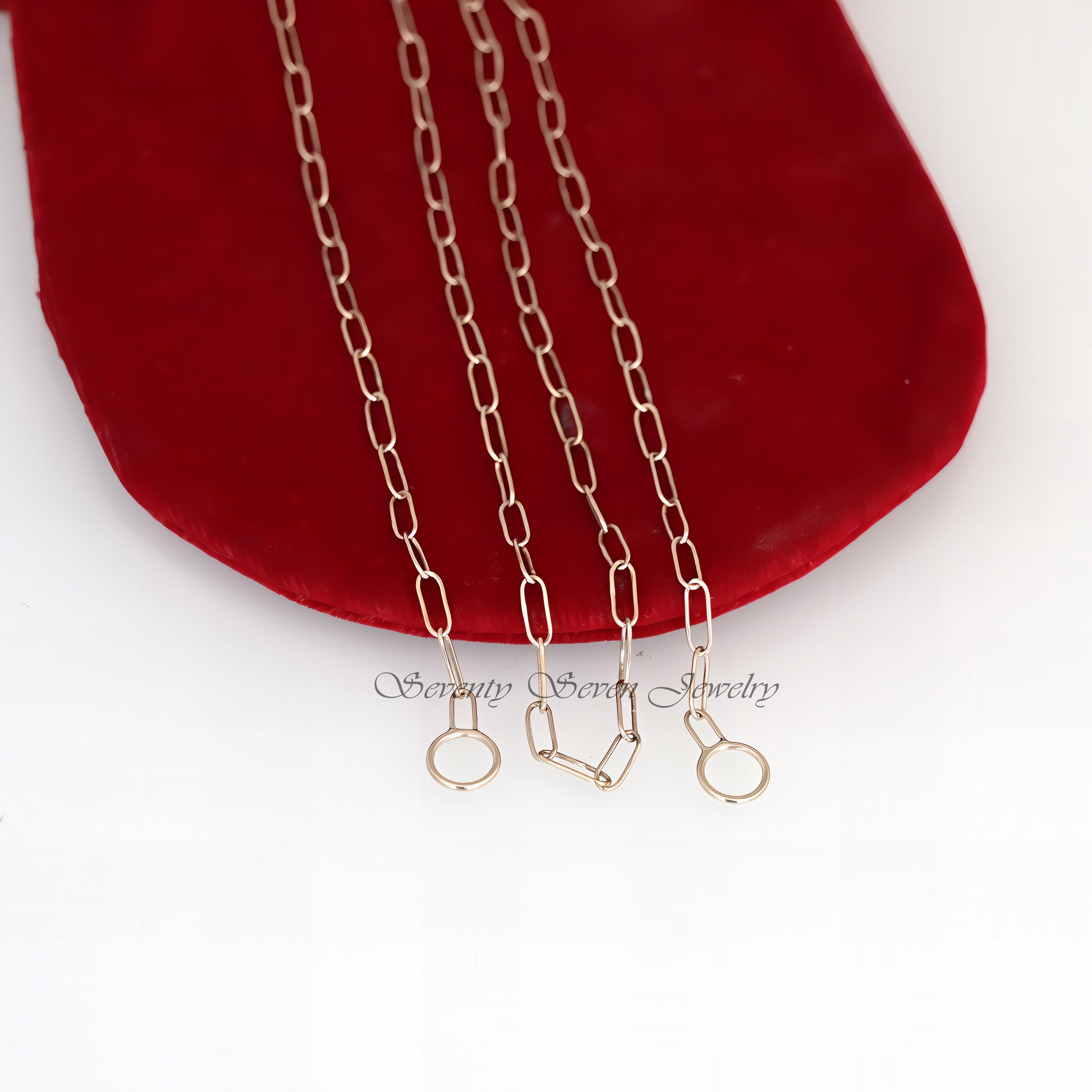 Solid 14K Gold Paper Clip Chain, Oval Link Necklace - View 4 - Seventy Seven Jewelry | SKU: SSG49-14KYG-6.6M-18I-2026 Solid 14K Gold Paper Clip Chain, Oval Link Necklace - View 4 - Seventy Seven Jewelry | SKU: SSG49-14KYG-6.6M-18I-2026