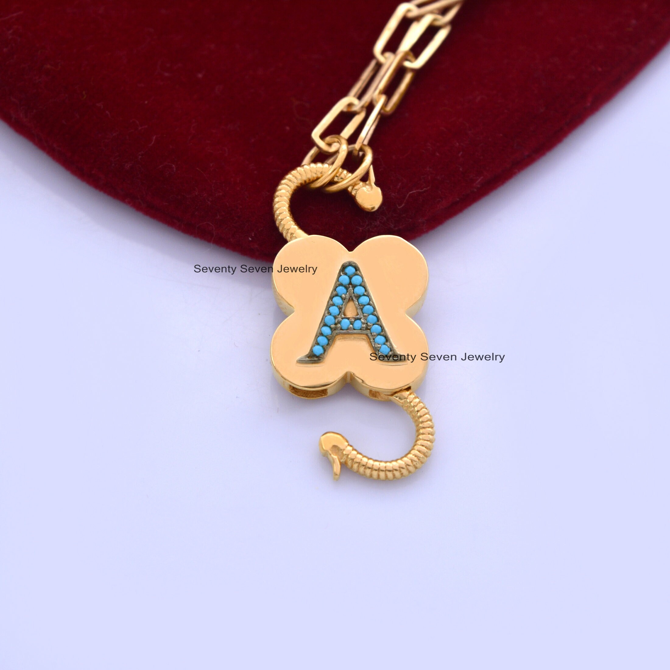 925 Silver Turquoise Initial Padlock: Gemstone Letter - View 6 - Seventy Seven Jewelry | SKU: SSMJP25-SLYGTQ-A-N47-2026 925 Silver Turquoise Initial Padlock: Gemstone Letter - View 6 - Seventy Seven Jewelry | SKU: SSMJP25-SLYGTQ-A-N47-2026