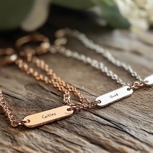 14K Gold Plated Name Bar Bracelet: Custom Engraved 925 Silver