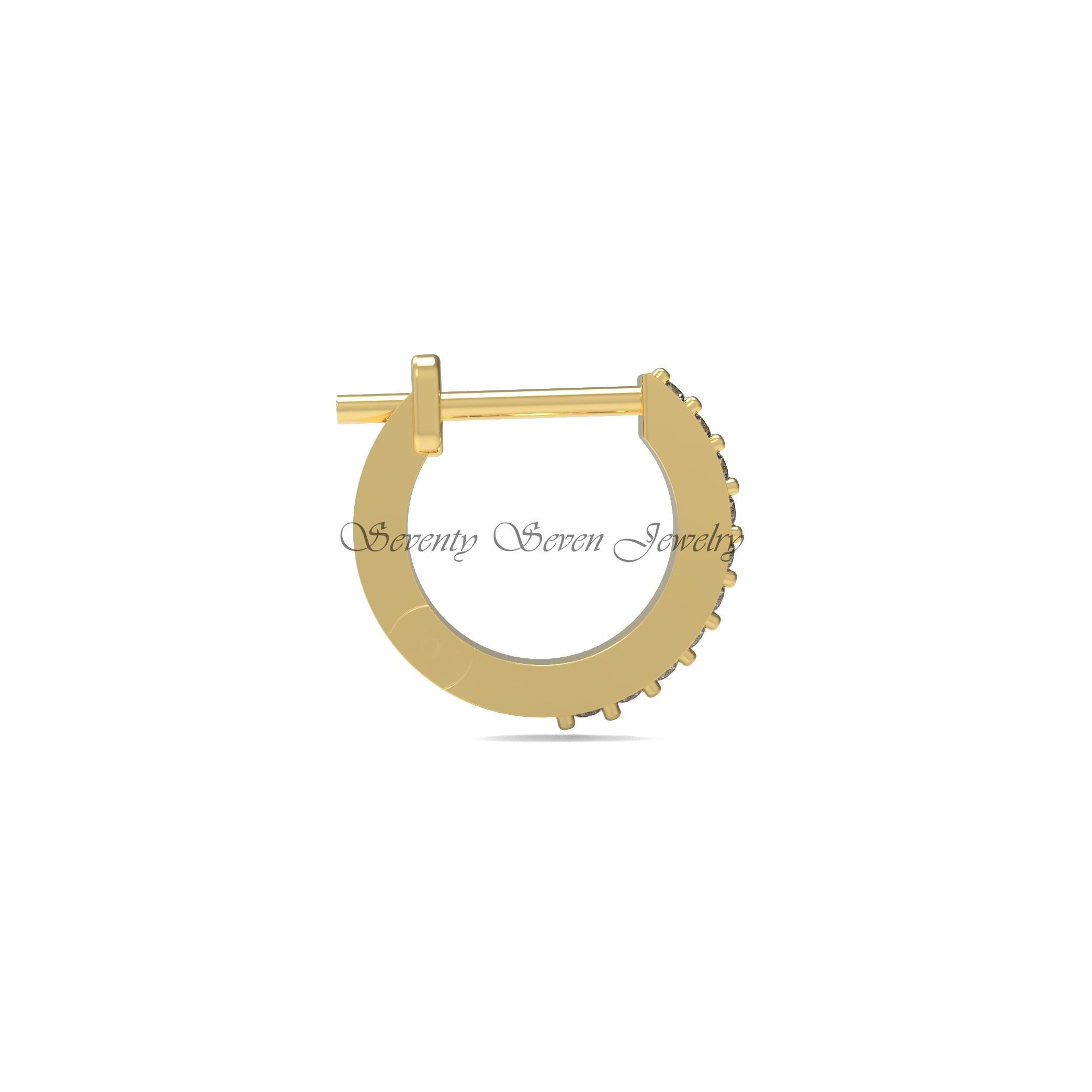 14K Gold Huggie Hoop Earrings with Diamonds: Dainty Solid Huggies 10MM - View 4 - Seventy Seven Jewelry | SKU: SSMJE66- 14K Gold Huggie Hoop Earrings with Diamonds: Dainty Solid Huggies 10MM - View 4 - Seventy Seven Jewelry | SKU: SSMJE66-