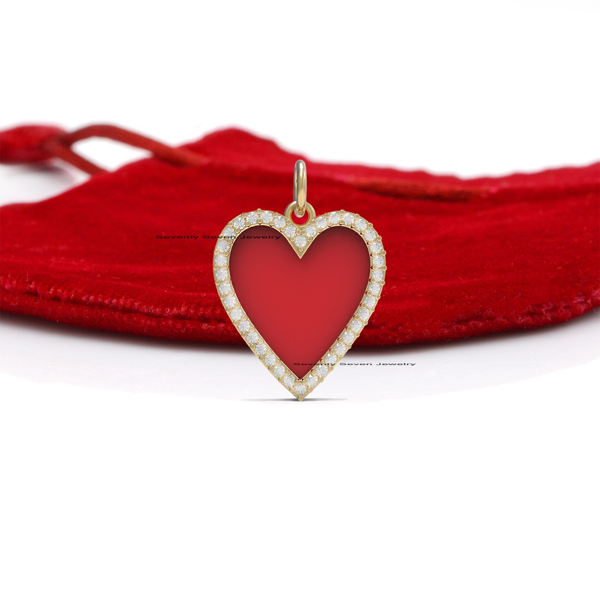 Moissanite Enamel Heart Pendant: 925 Sterling Silver Valentine's Gift - View 5 - Seventy Seven Jewelry | SKU: SSMJP630-SLYGDI Moissanite Enamel Heart Pendant: 925 Sterling Silver Valentine's Gift - View 5 - Seventy Seven Jewelry | SKU: SSMJP630-SLYGDI