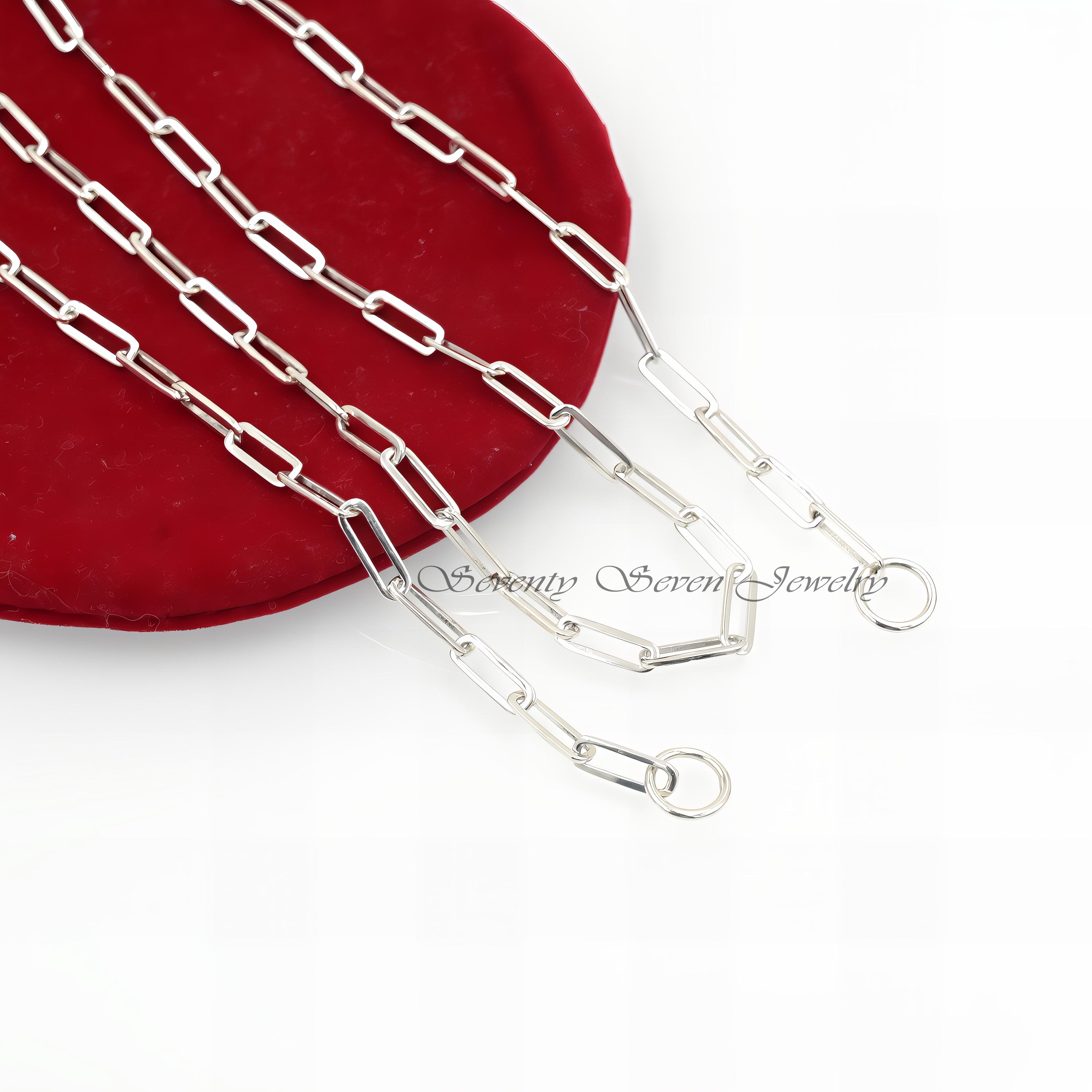 925 Silver Paperclip Chain Necklace: Rectangle Link, Carabiner Clasp - View 3 - Seventy Seven Jewelry | SKU: G1-SLNS-10M-16I- 925 Silver Paperclip Chain Necklace: Rectangle Link, Carabiner Clasp - View 3 - Seventy Seven Jewelry | SKU: G1-SLNS-10M-16I-