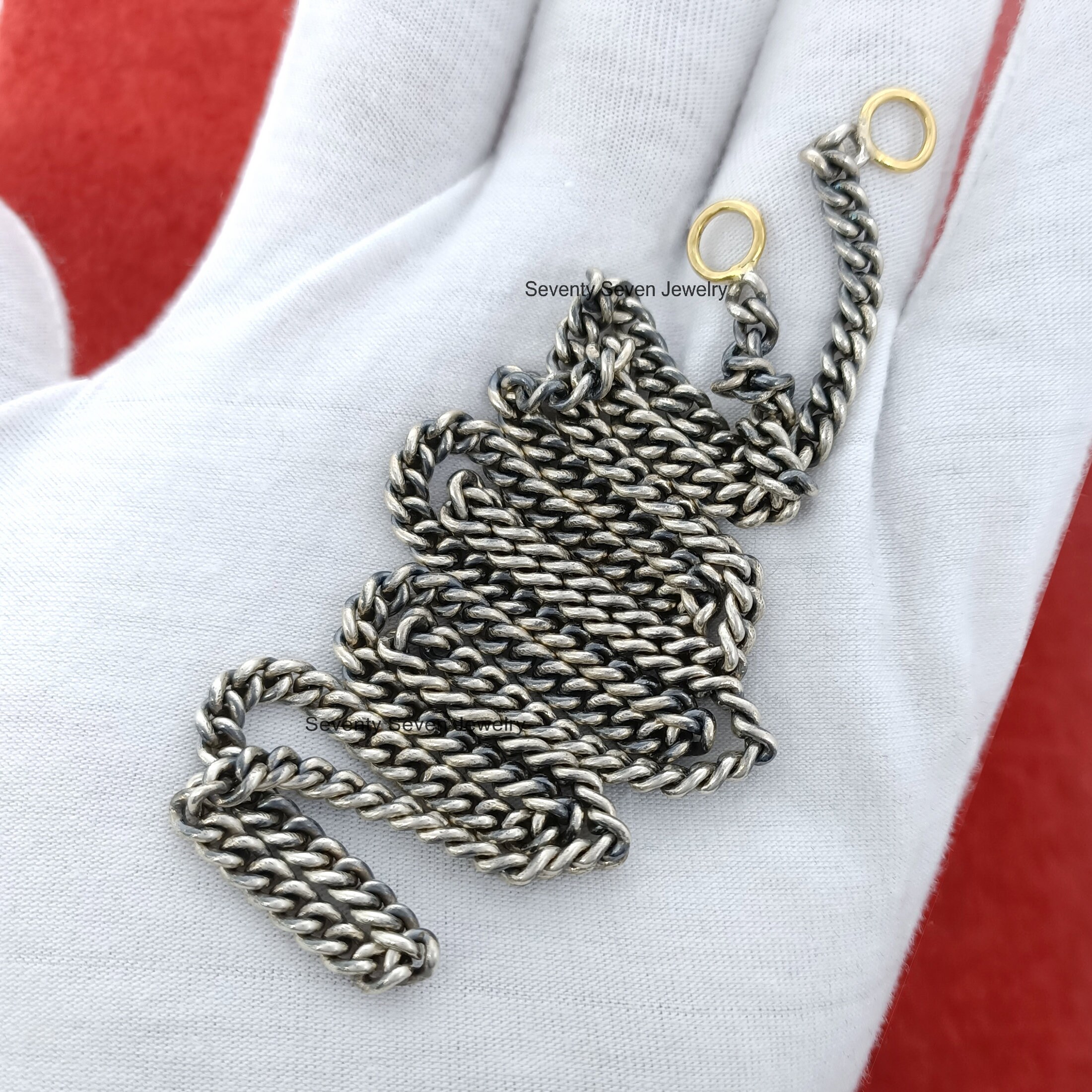 925 Sterling Silver Curb Chain Necklace, Oxidized & Gold Plated, 4.80MM - View 7 - Seventy Seven Jewelry | SKU: SSG17-SLOXYG-