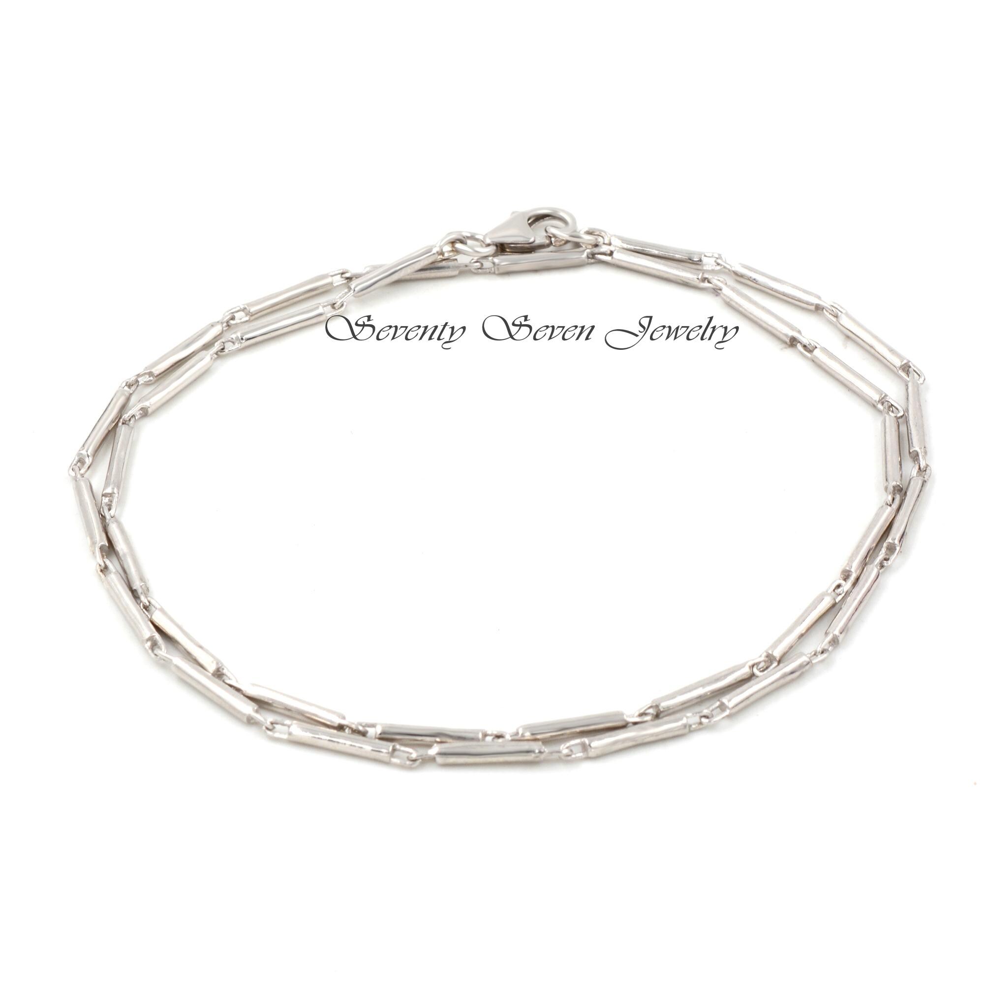 925 Silver Tube Bar Link Chain Necklace with Lobster Lock - View 6 - Seventy Seven Jewelry | SKU: SSG18-SLRH-3.M-24I-V 925 Silver Tube Bar Link Chain Necklace with Lobster Lock - View 6 - Seventy Seven Jewelry | SKU: SSG18-SLRH-3.M-24I-V