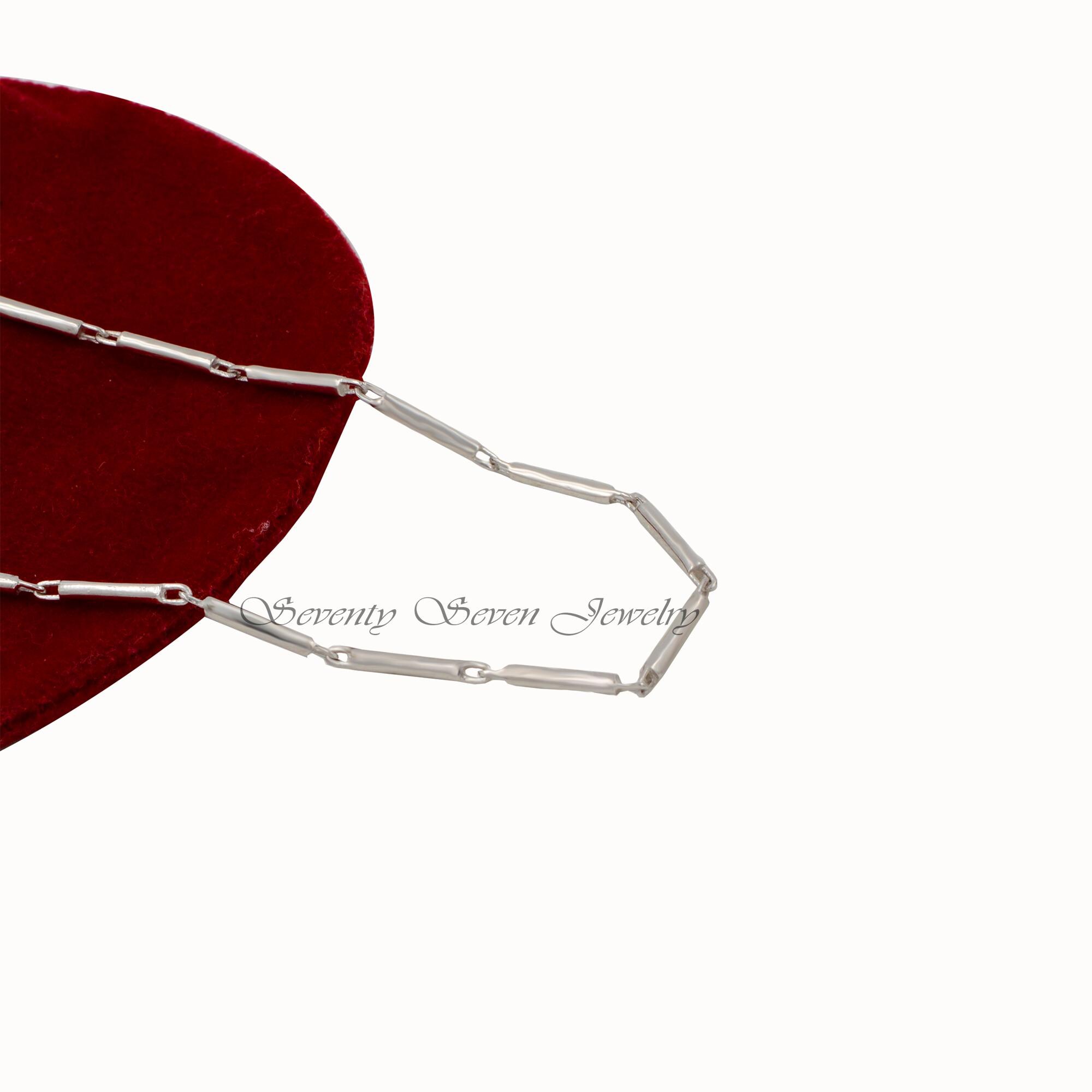 925 Silver Tube Bar Link Chain Necklace with Lobster Lock - View 5 - Seventy Seven Jewelry | SKU: SSG18-SLRH-3.M-24I-V 925 Silver Tube Bar Link Chain Necklace with Lobster Lock - View 5 - Seventy Seven Jewelry | SKU: SSG18-SLRH-3.M-24I-V