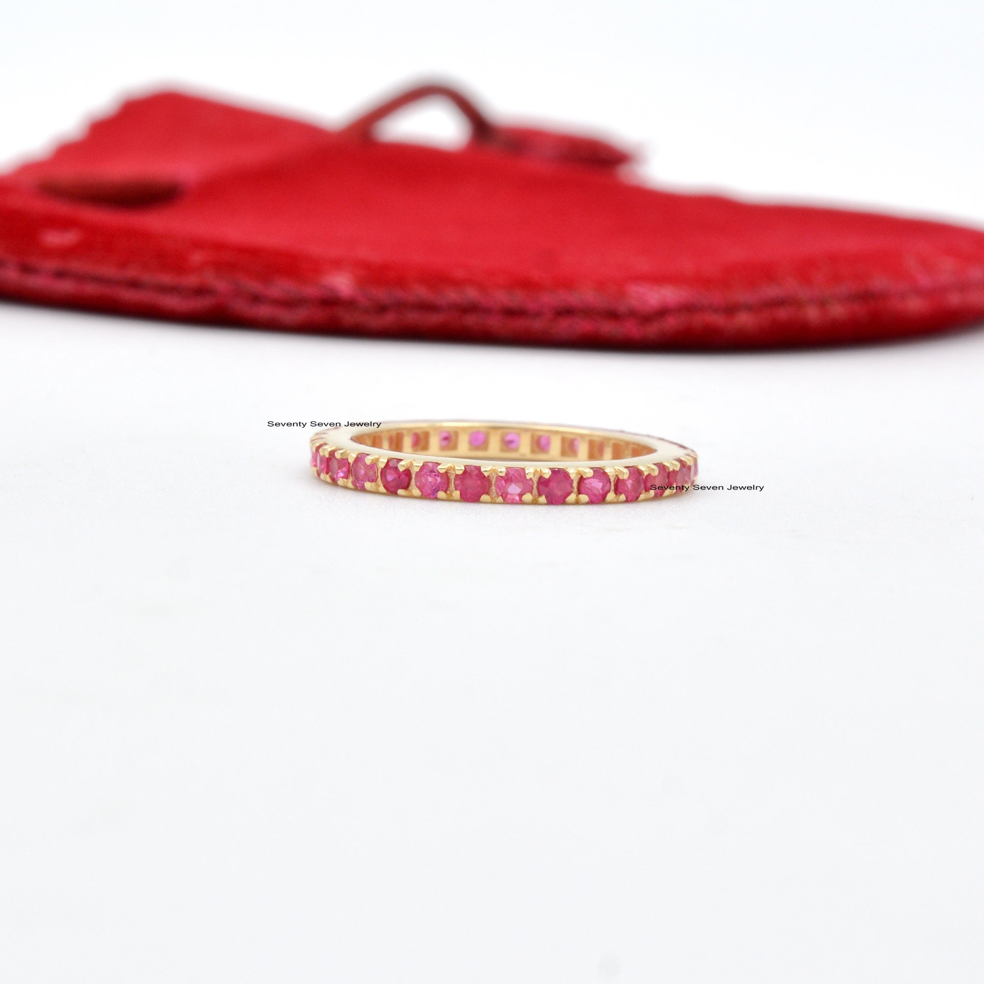 Genuine Ruby Eternity Ring: Sterling Silver July Birthstone Band - Seventy Seven Jewelry | SKU: SSMJR380-SLYGPSP-2026 Genuine Ruby Eternity Ring: Sterling Silver July Birthstone Band - Seventy Seven Jewelry | SKU: SSMJR380-SLYGPSP-2026
