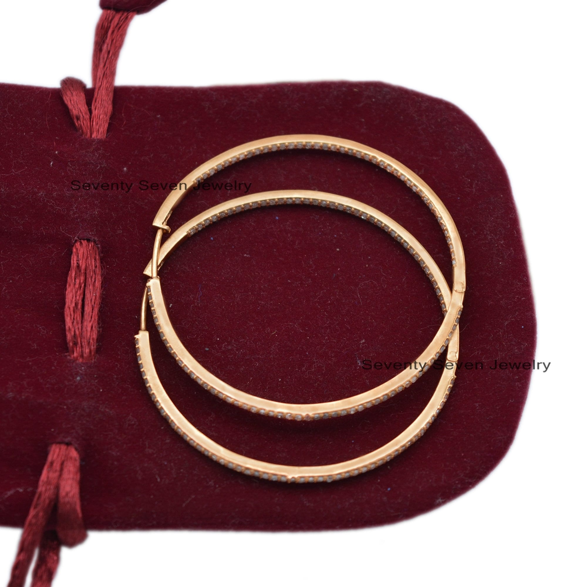 14K Gold Pave Diamond Hoop Earrings - 50mm - View 4 - Seventy Seven Jewelry | SKU: SSMJE02-14KYGTQ,SSMJE02-14KYGYSP,SSMJE02-1 14K Gold Pave Diamond Hoop Earrings - 50mm - View 4 - Seventy Seven Jewelry | SKU: SSMJE02-14KYGTQ,SSMJE02-14KYGYSP,SSMJE02-1