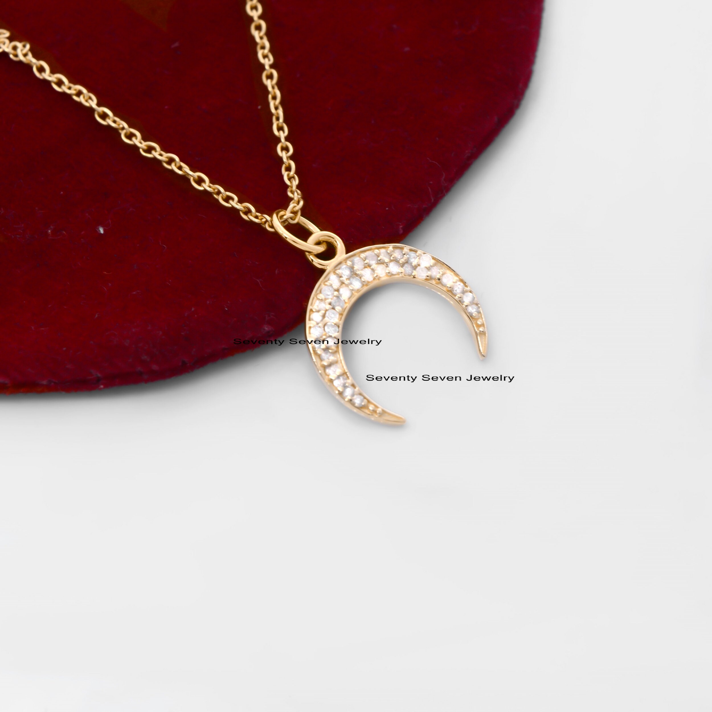 925 Silver Diamond Crescent Moon Pendant: Half Horn - View 3 - Seventy Seven Jewelry | SKU: SSMJP462-SLYGDI-2026 925 Silver Diamond Crescent Moon Pendant: Half Horn - View 3 - Seventy Seven Jewelry | SKU: SSMJP462-SLYGDI-2026