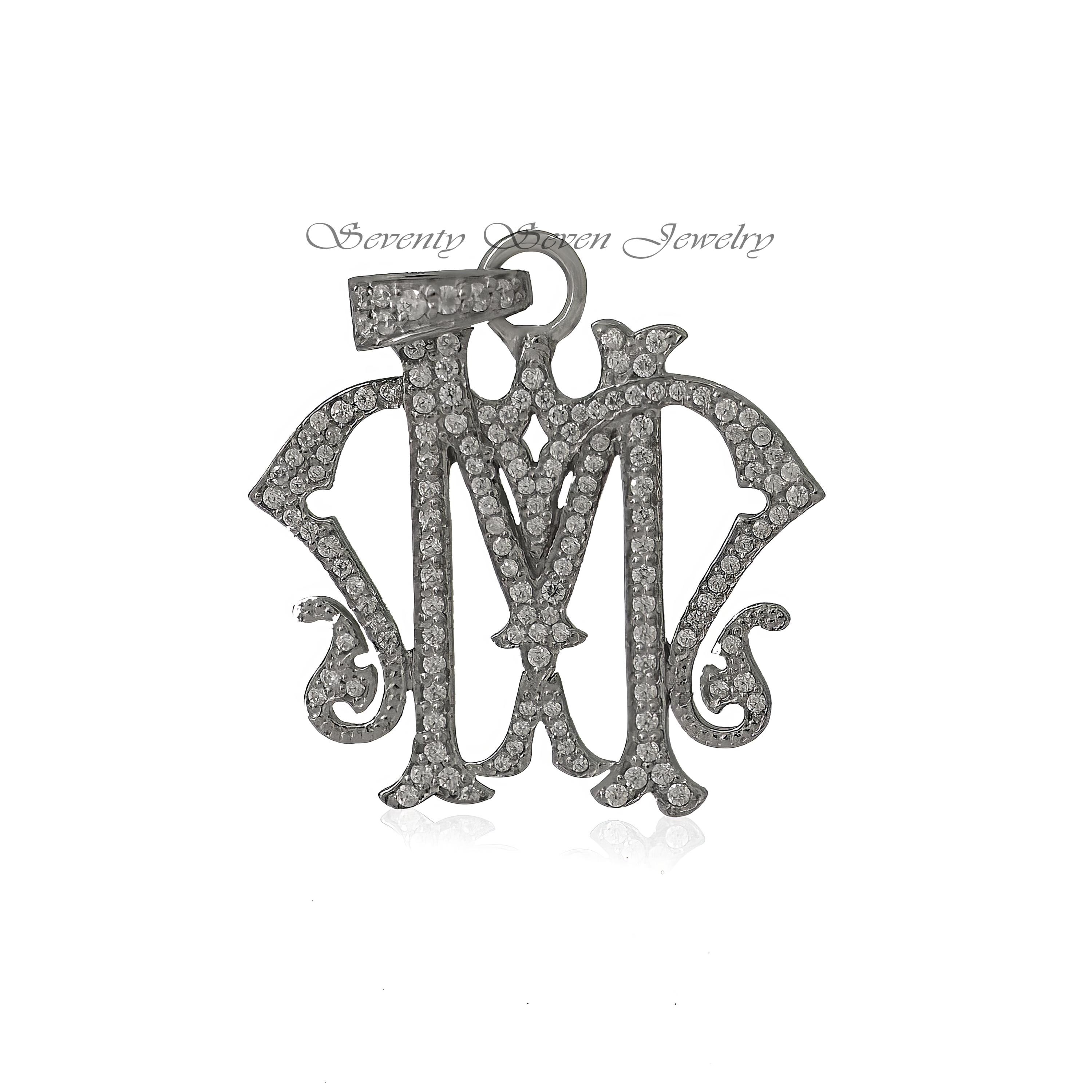 Pave Diamond AB-BA Letter Monogram: Sterling Silver Initial Pendant - View 5 - Seventy Seven Jewelry | SKU: SSMJP86-SLWGDI-20 Pave Diamond AB-BA Letter Monogram: Sterling Silver Initial Pendant - View 5 - Seventy Seven Jewelry | SKU: SSMJP86-SLWGDI-20