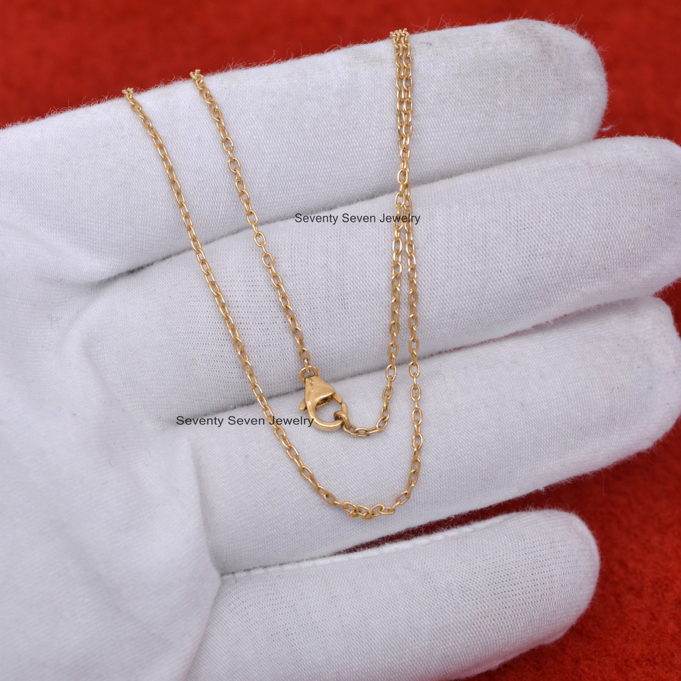 Sterling Silver Rolo Link Chain Necklace - 1MM Round Jewellery - View 6 - Seventy Seven Jewelry | SKU: SSG19-SLYG Sterling Silver Rolo Link Chain Necklace - 1MM Round Jewellery - View 6 - Seventy Seven Jewelry | SKU: SSG19-SLYG