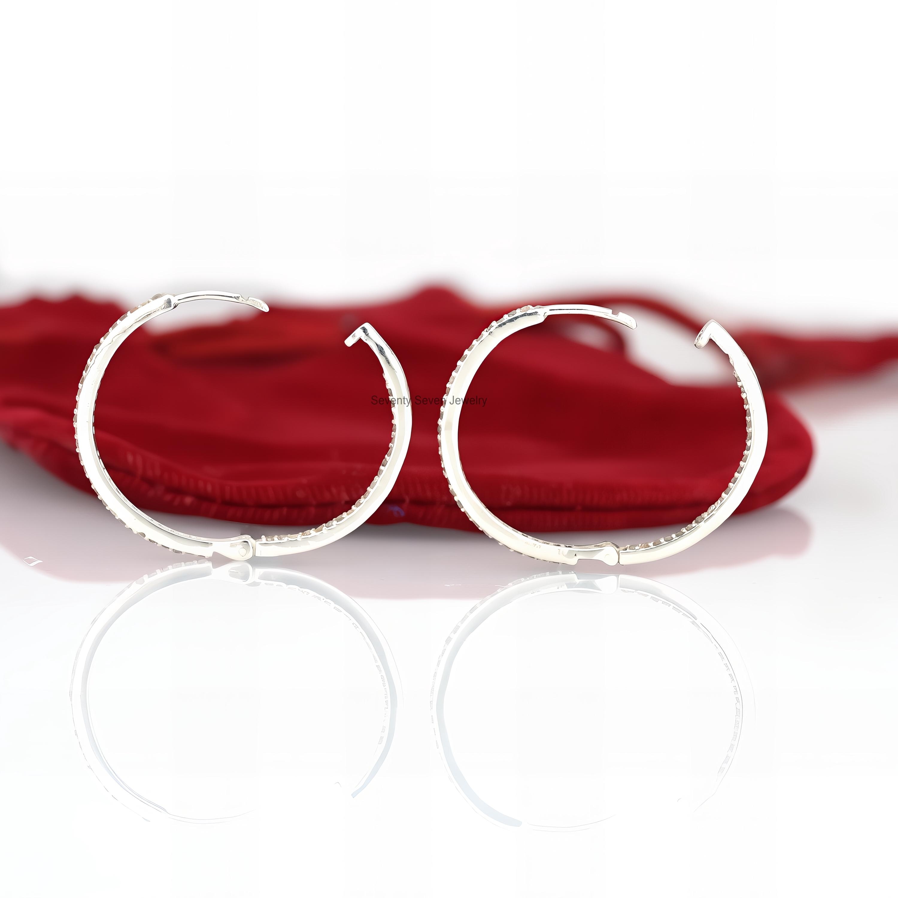 Pave Diamond Silver Hoops: Extra Long Earrings - View 4 - Seventy Seven Jewelry | SKU: SSMJE12-SLYGDI-25M,SSMJE12-SLYGCZ-25M, Pave Diamond Silver Hoops: Extra Long Earrings - View 4 - Seventy Seven Jewelry | SKU: SSMJE12-SLYGDI-25M,SSMJE12-SLYGCZ-25M,