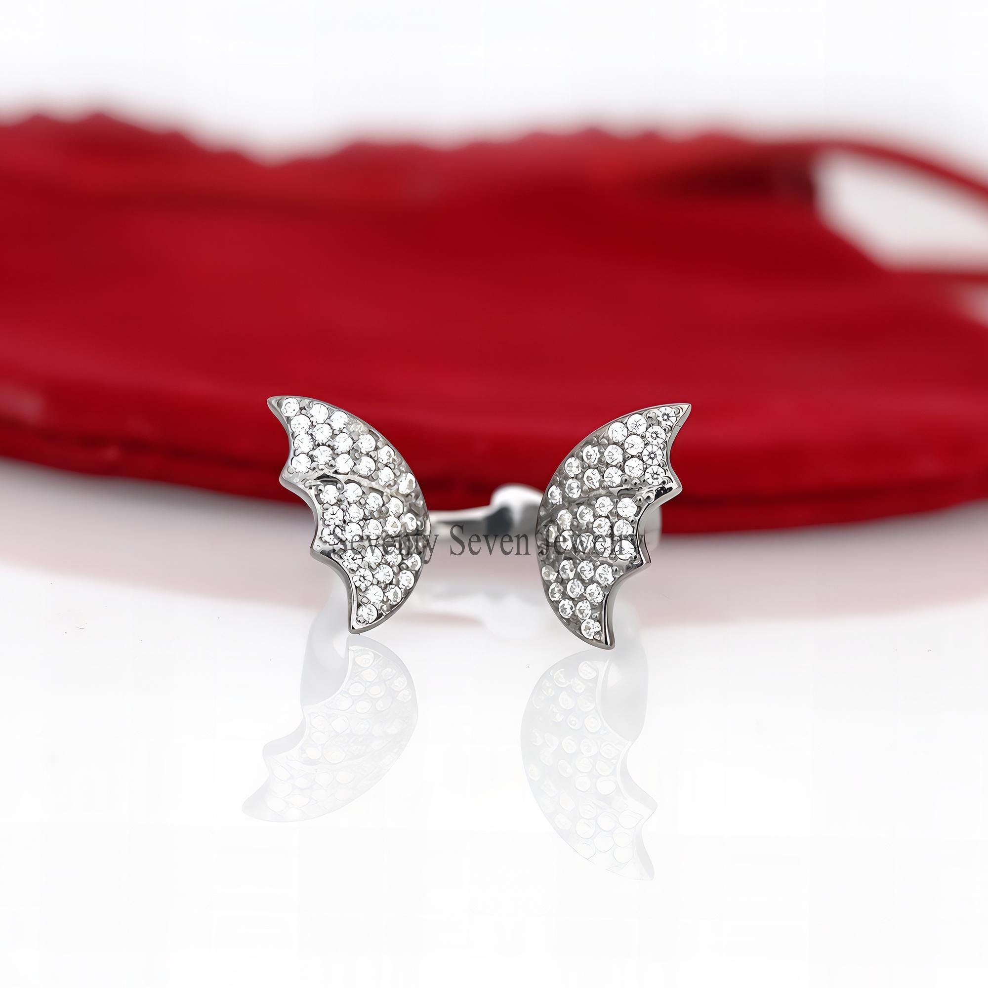 925 Silver Diamond Bat Wing Ring: Halloween Vampire Jewelry - View 7 - Seventy Seven Jewelry | SKU: SSMJR2731-SLRHPSP-US-4 925 Silver Diamond Bat Wing Ring: Halloween Vampire Jewelry - View 7 - Seventy Seven Jewelry | SKU: SSMJR2731-SLRHPSP-US-4