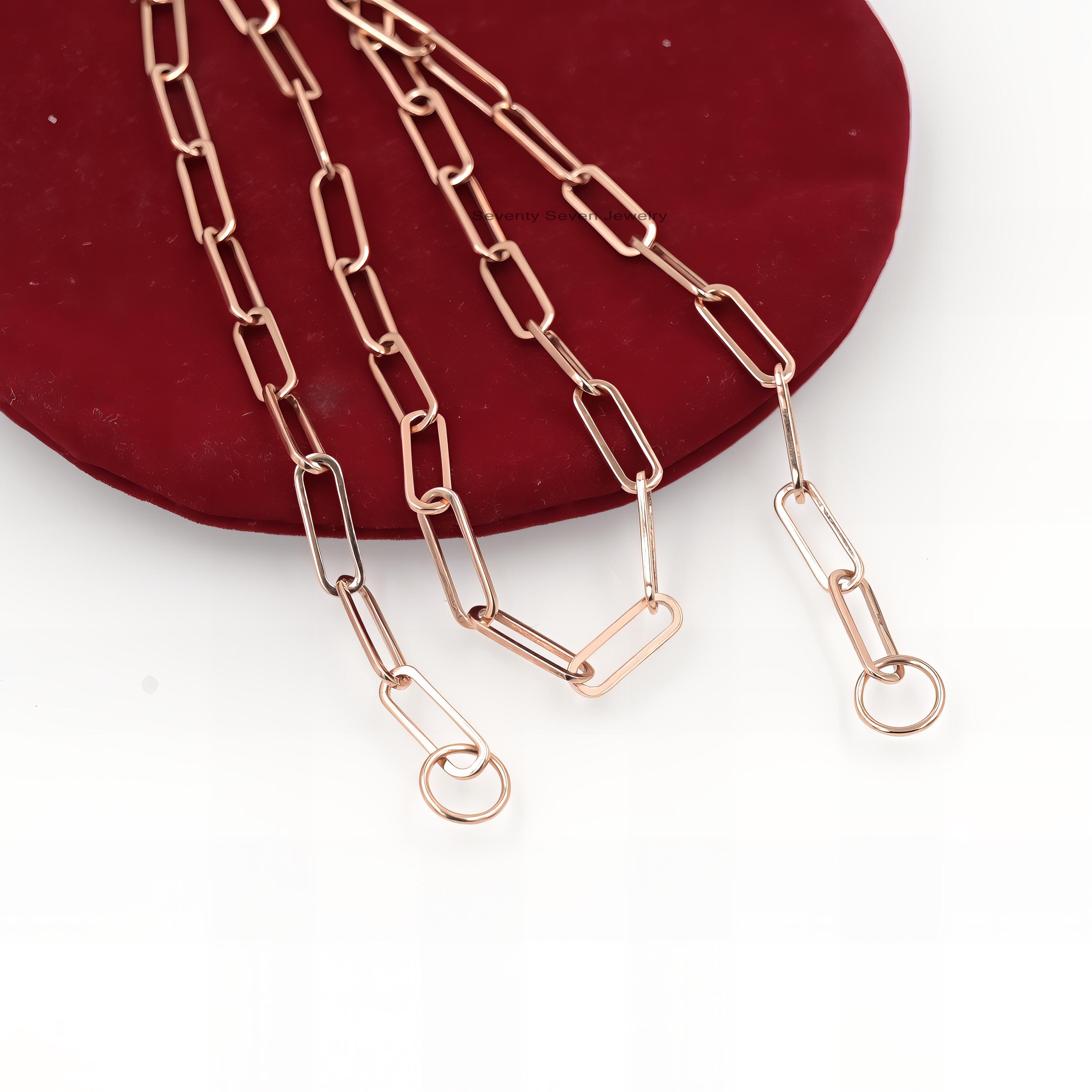 14k Gold Paperclip Chain Necklace: Rectangle Link, Adjustable Length - View 4 - Seventy Seven Jewelry | SKU: SSG1-14KYG-12M-1 14k Gold Paperclip Chain Necklace: Rectangle Link, Adjustable Length - View 4 - Seventy Seven Jewelry | SKU: SSG1-14KYG-12M-1