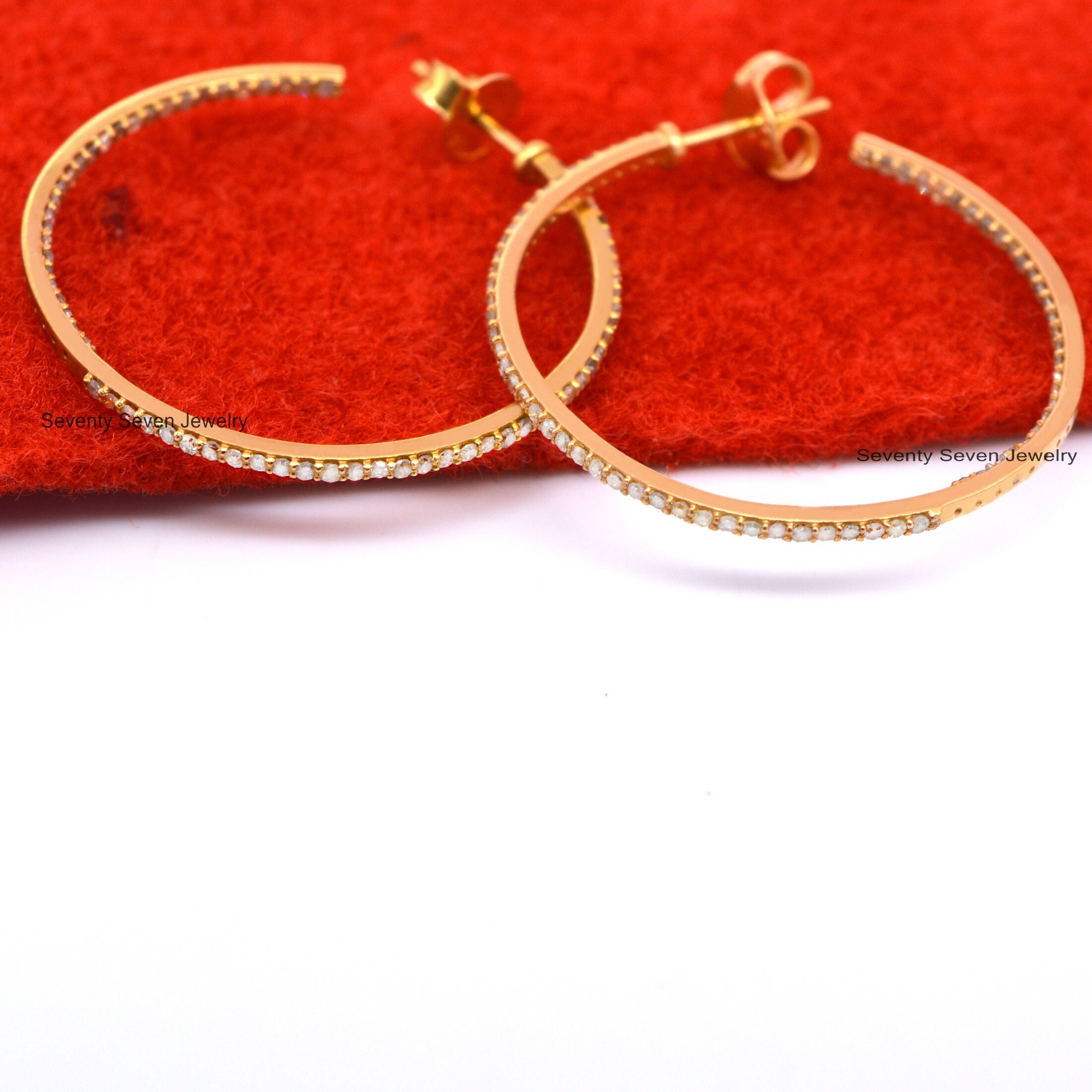 Oxidized Diamond Sterling Silver Hoop Earrings - 25MM - View 2 - Seventy Seven Jewelry | SKU: SSMJE11-SLYGDI-25M-V Oxidized Diamond Sterling Silver Hoop Earrings - 25MM - View 2 - Seventy Seven Jewelry | SKU: SSMJE11-SLYGDI-25M-V