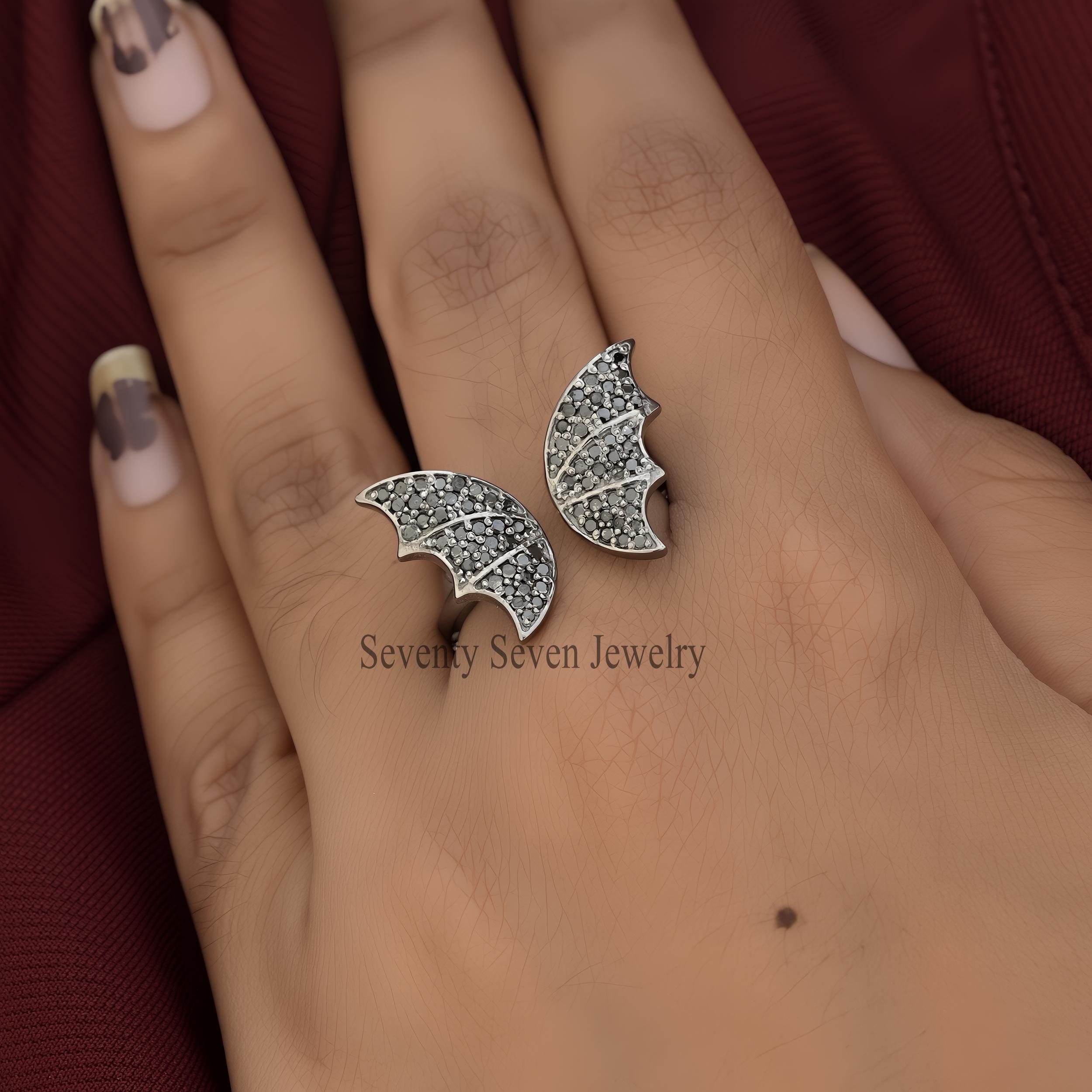 925 Silver Diamond Bat Wing Ring: Halloween Vampire Jewelry - View 6 - Seventy Seven Jewelry | SKU: SSMJR2731-SLRHPSP-US-4 925 Silver Diamond Bat Wing Ring: Halloween Vampire Jewelry - View 6 - Seventy Seven Jewelry | SKU: SSMJR2731-SLRHPSP-US-4