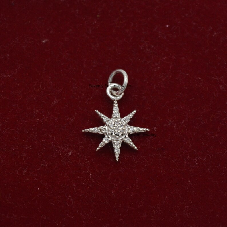 925 Silber Diamant Starburst Anhänger, Starburst Anhänger Halskette, Diamant-Stern-Anhänger, Pave Starburst Halskette, Weihnachtsschmuck Bild 5