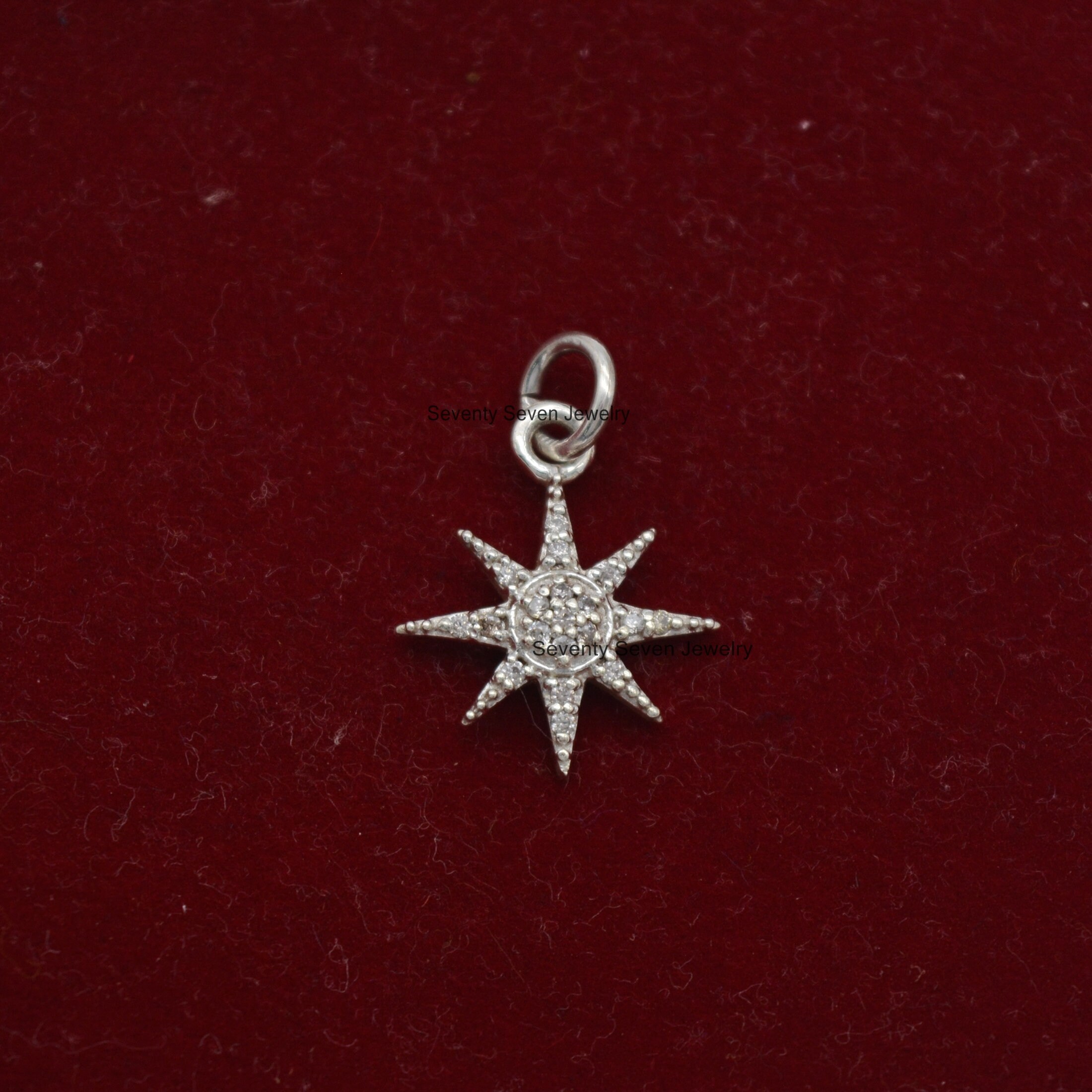 925 Silver Diamond Starburst Pendant Necklace: Christmas Jewelry - View 5 - Seventy Seven Jewelry | SKU: SSMJP08-SLWGDI-N36-2 925 Silver Diamond Starburst Pendant Necklace: Christmas Jewelry - View 5 - Seventy Seven Jewelry | SKU: SSMJP08-SLWGDI-N36-2