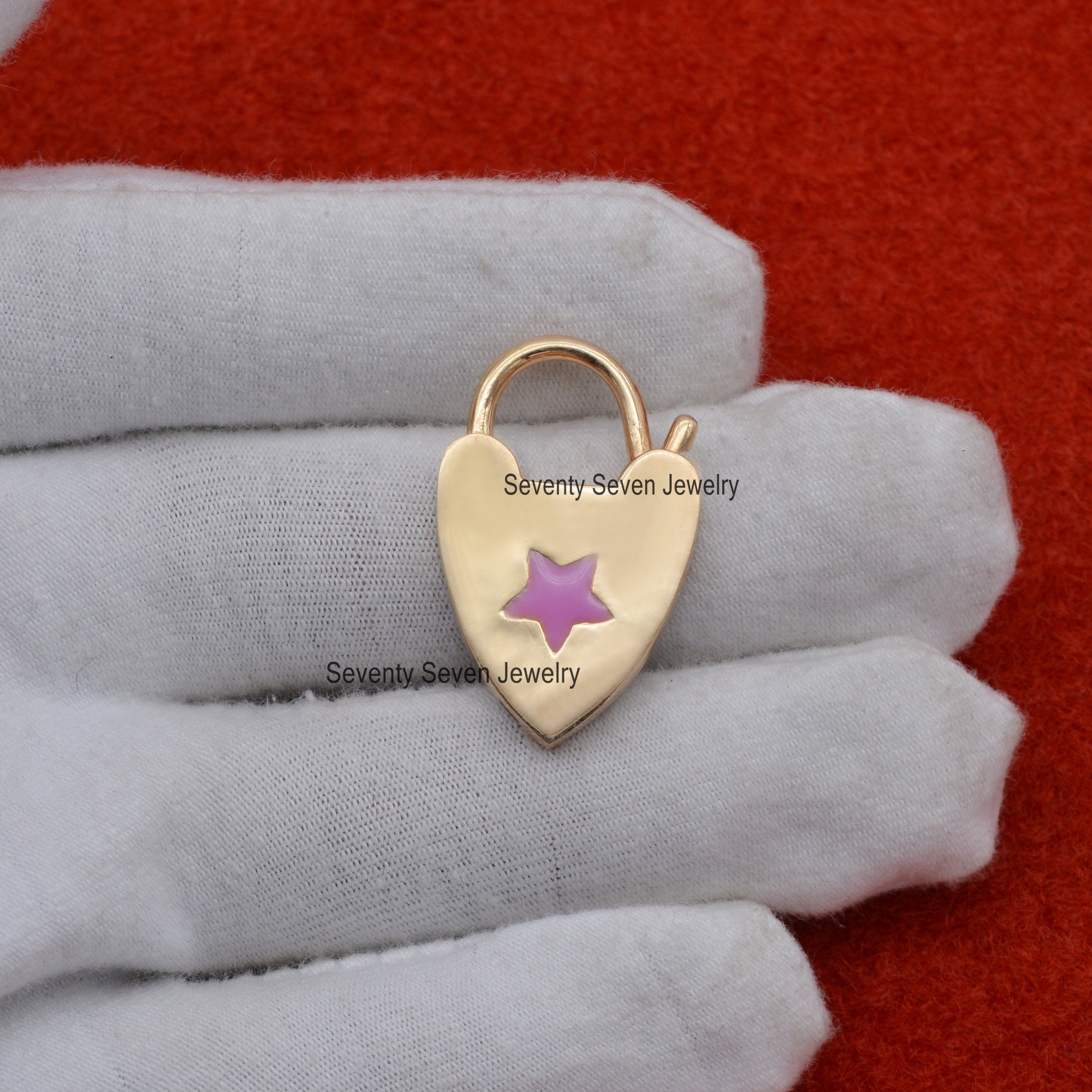 925 Silver Enamel Star Heart Padlock Pendant - View 6 - Seventy Seven Jewelry | SKU: SSMJP47-SLYGELP-2026