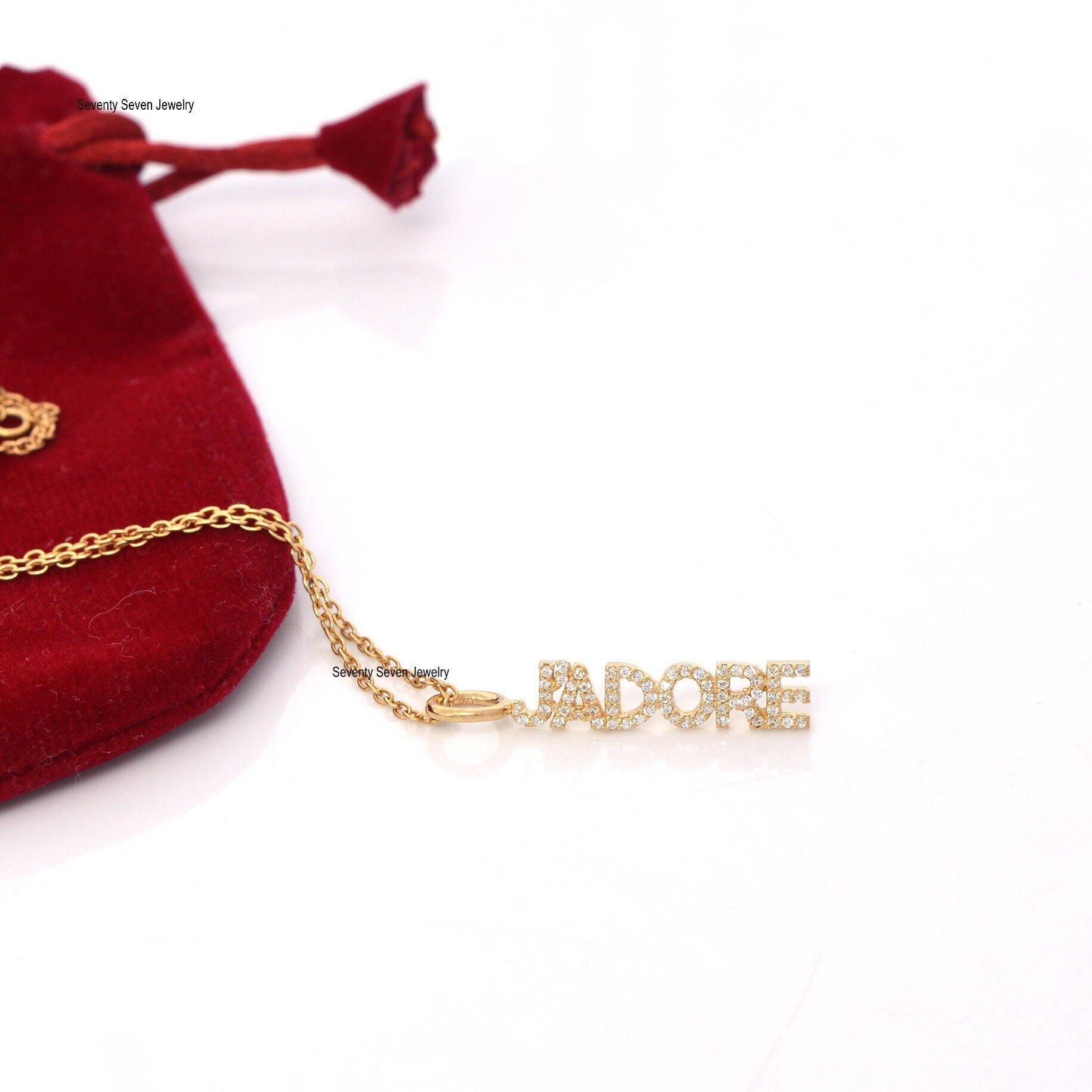 925 Silver Jadore Name Pendant: Pave Letter Necklace - View 3 - Seventy Seven Jewelry | SKU: SSMJP521-SLYGCZ-2026